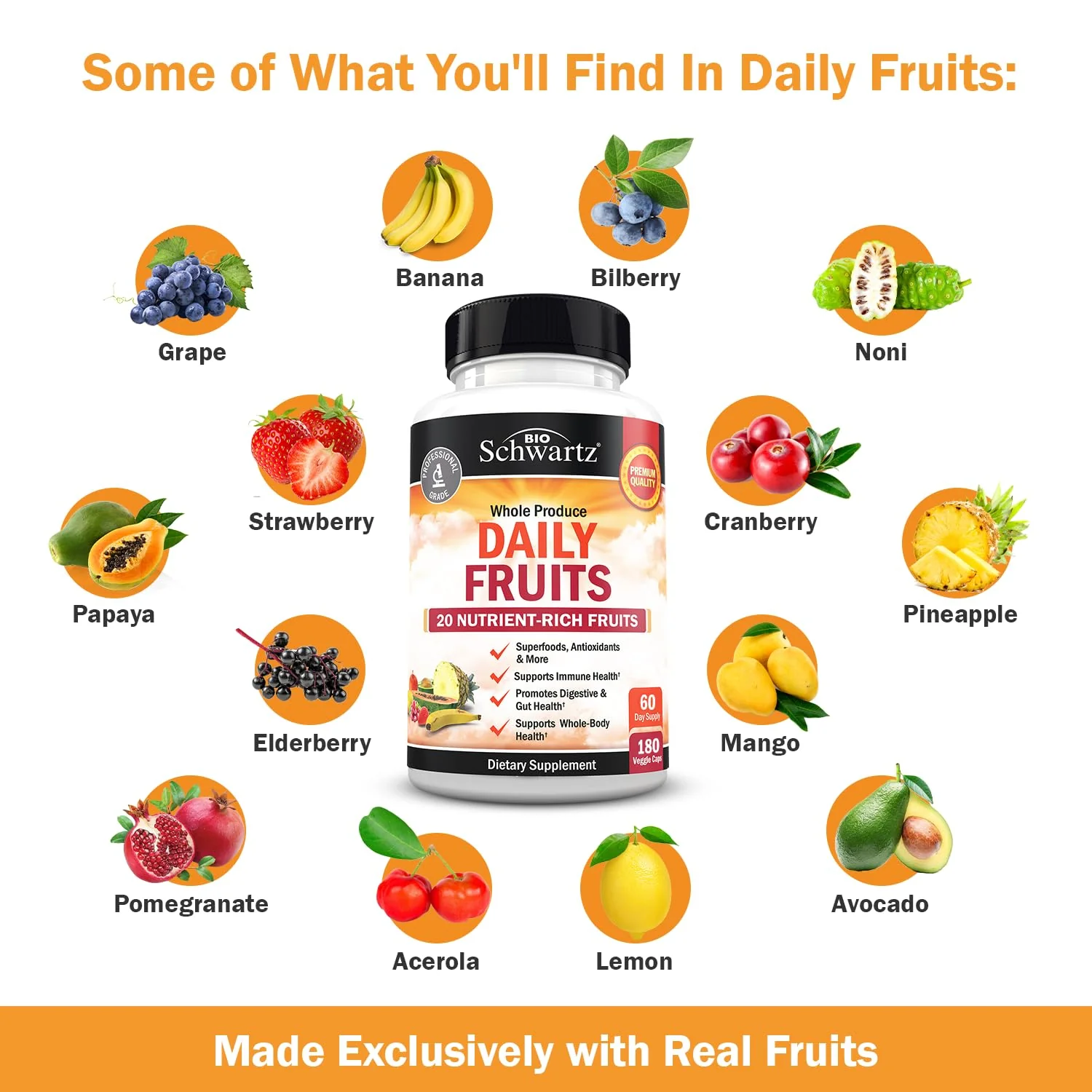 BioSchwartz Daily Fruits & Veggies – 47 Whole Foods, 2-Pack (360 Capsules) for Women & Men - Image 3