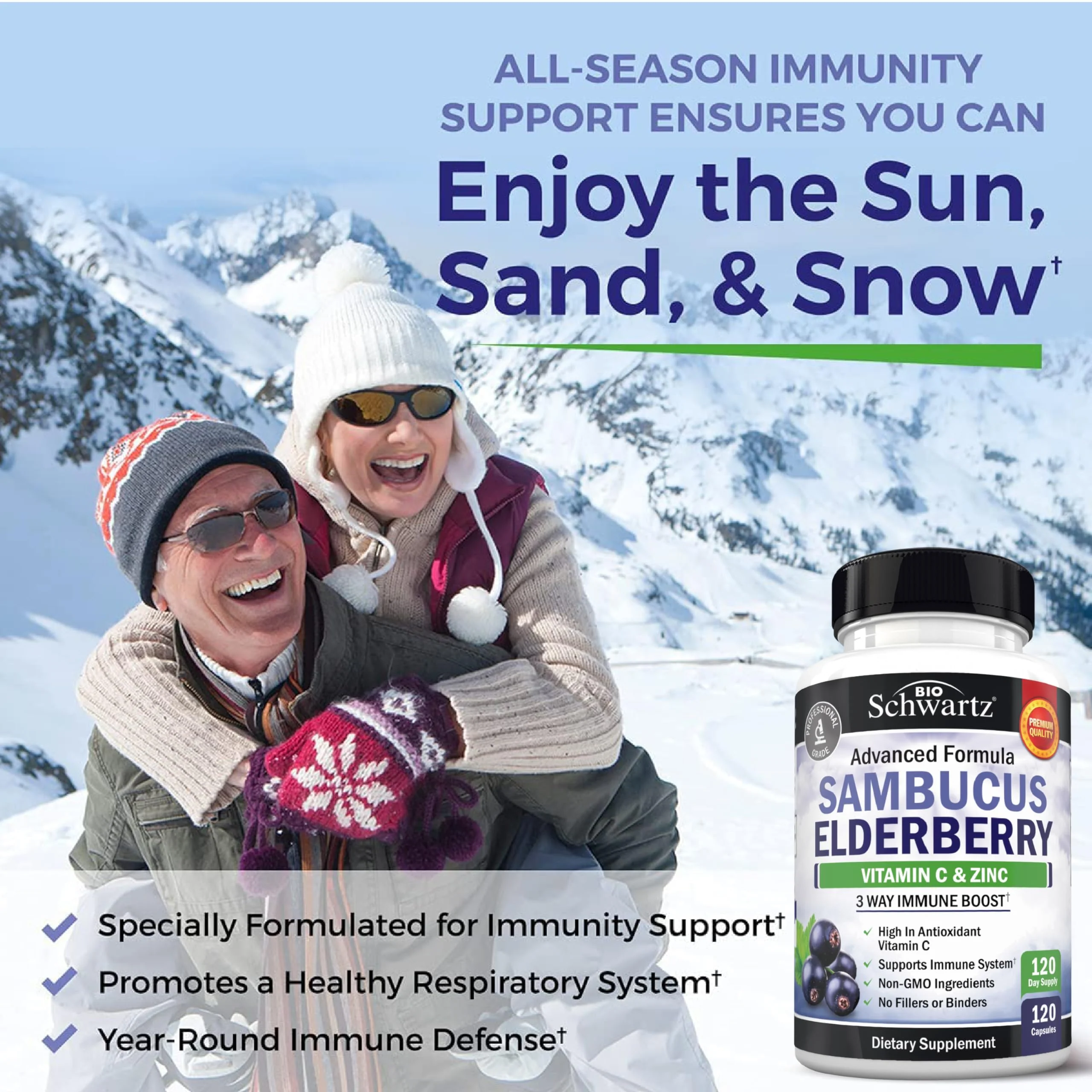 BioSchwartz Elderberry Capsules with Zinc & Vitamin C – Immune Support for Adults (120 Count) - Image 3