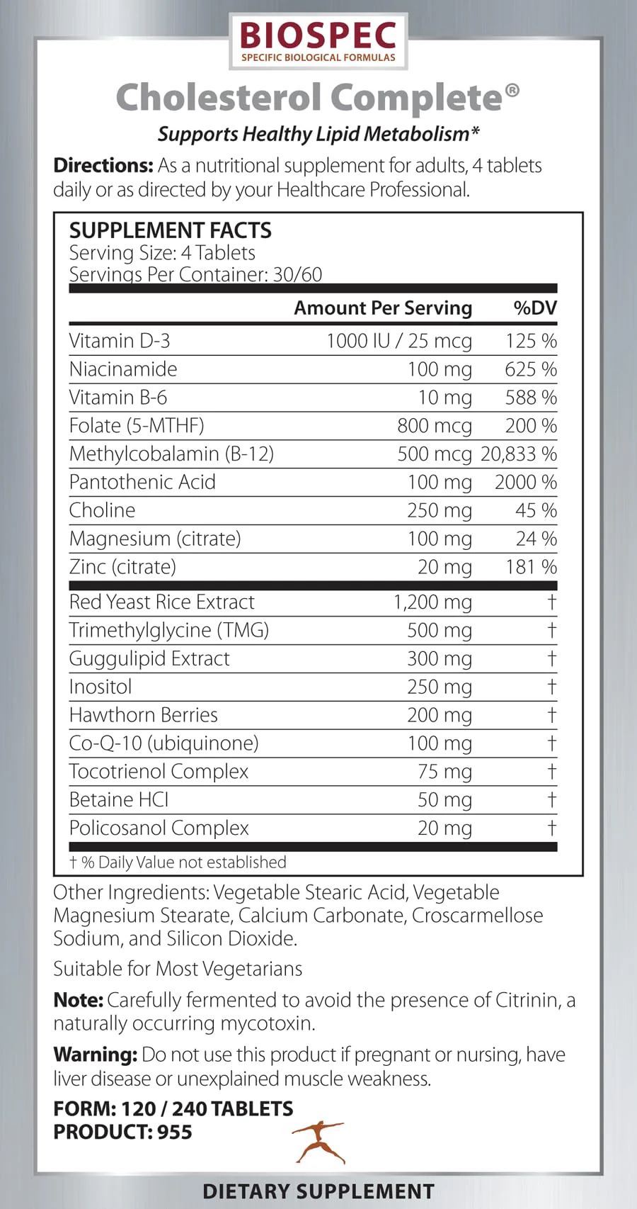 BIOSPEC NUTRITIONALS Cholesterol Complete - Natural Cholesterol & Heart Health Support (Red Yeast Rice, CO-Q-10, Hawthorn, Magnesium) 240 Tablets - Image 9