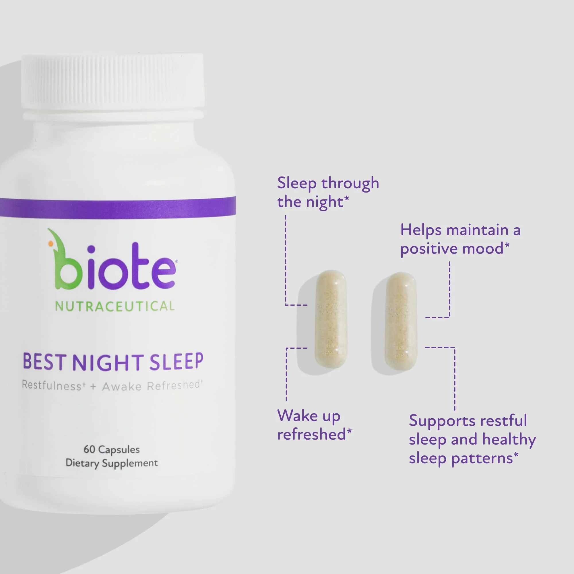 Biote Nutraceuticals Best Night's Sleep - Restfulness and Awake Refreshed (60 Capsules) - Image 8