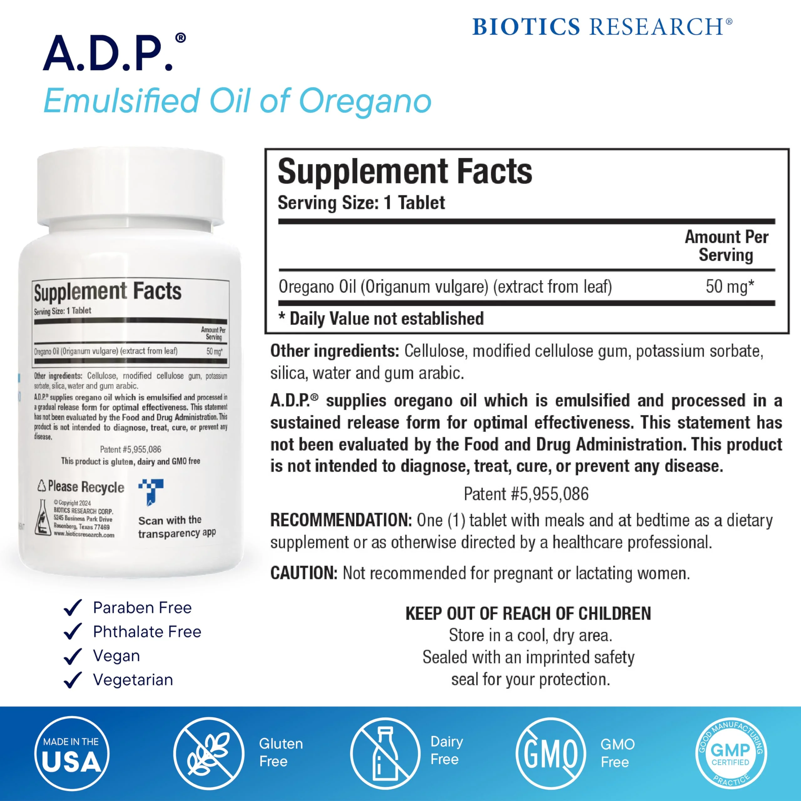 Biotics Research A.D.P. Emulsified Oil of Oregano Tablets – Sustained Release, High Absorption, 120 Tablets - Image 2