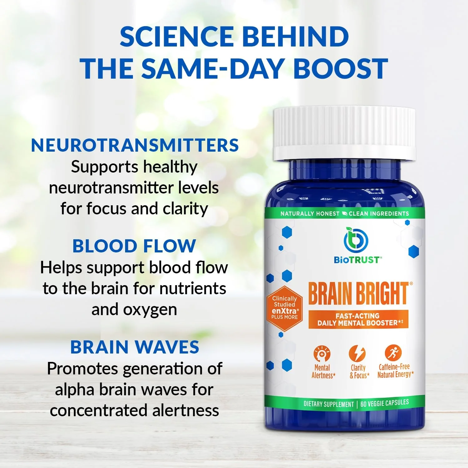 BioTrust Brain Bright – Daily Nootropic Boost for Focus, Concentration, Mental Clarity – Caffeine Free Nootropics Brain Support Supplement – Thai Ginger, Ginkgo, Folate, L-Theanine – 30 Servings - Image 4