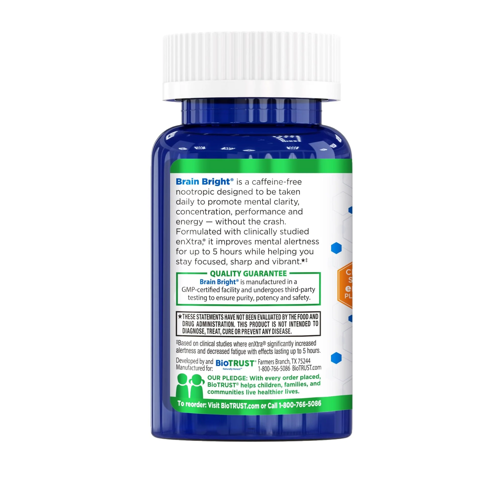 BioTrust Brain Bright – Daily Nootropic Boost for Focus, Concentration, Mental Clarity – Caffeine Free Nootropics Brain Support Supplement – Thai Ginger, Ginkgo, Folate, L-Theanine – 30 Servings - Image 7