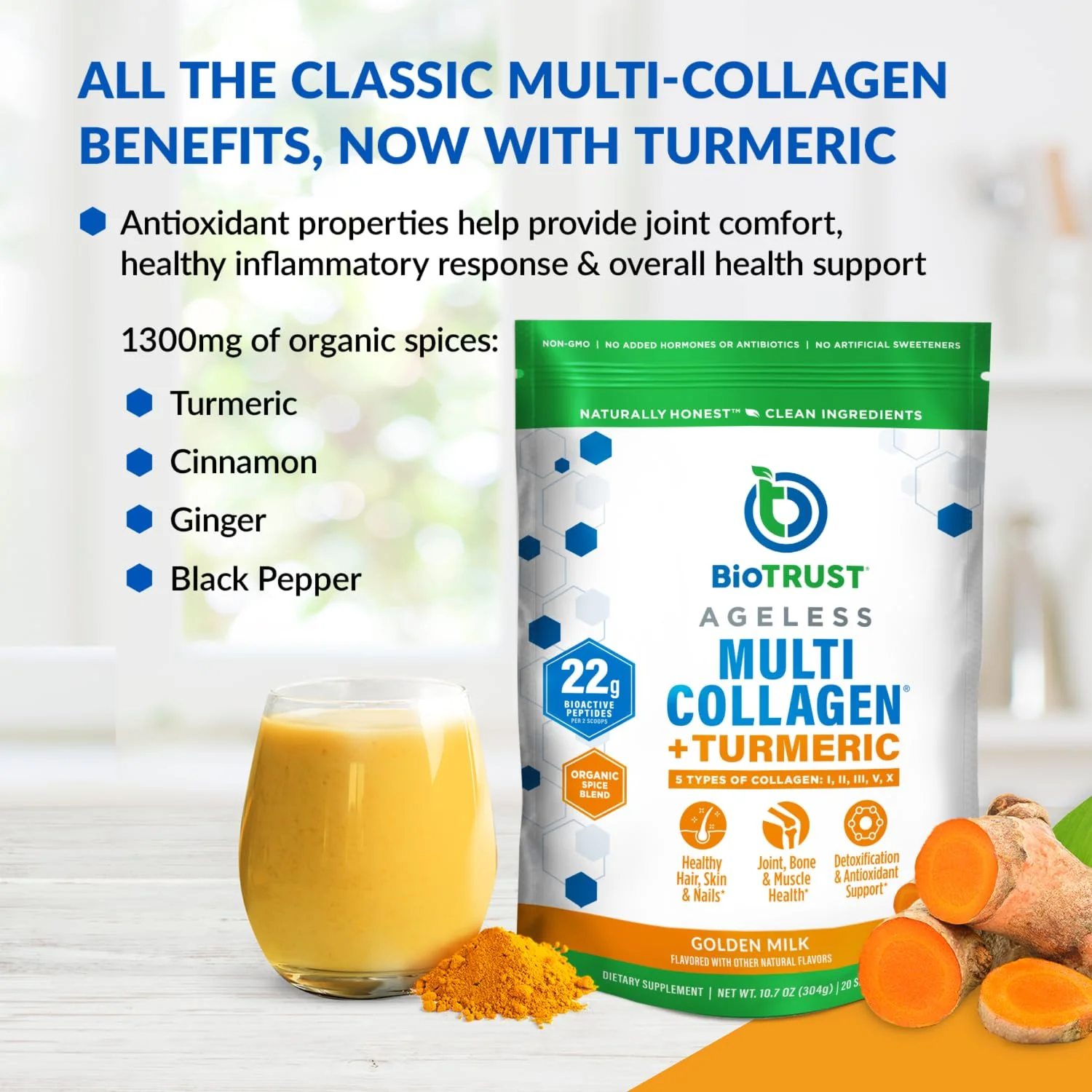 BioTrust Collagen Powder with Turmeric – 5 Types (I, II, III, V, X) Golden Milk - Image 6