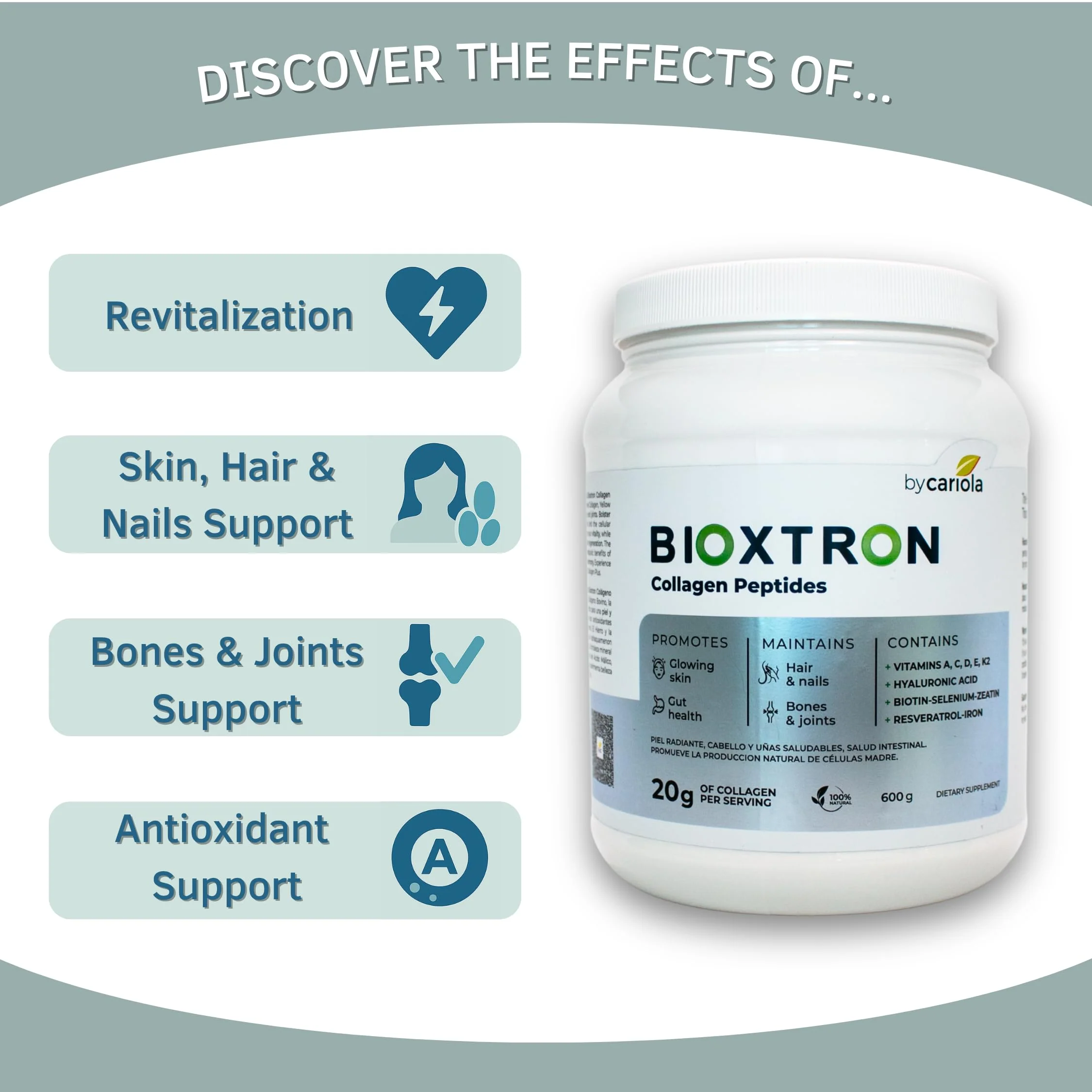Bioxtron Collagen Peptides Powder – Unflavored Type I Bovine, 600g (30 Servings) with Hyaluronic Acid & Biotin - Image 12
