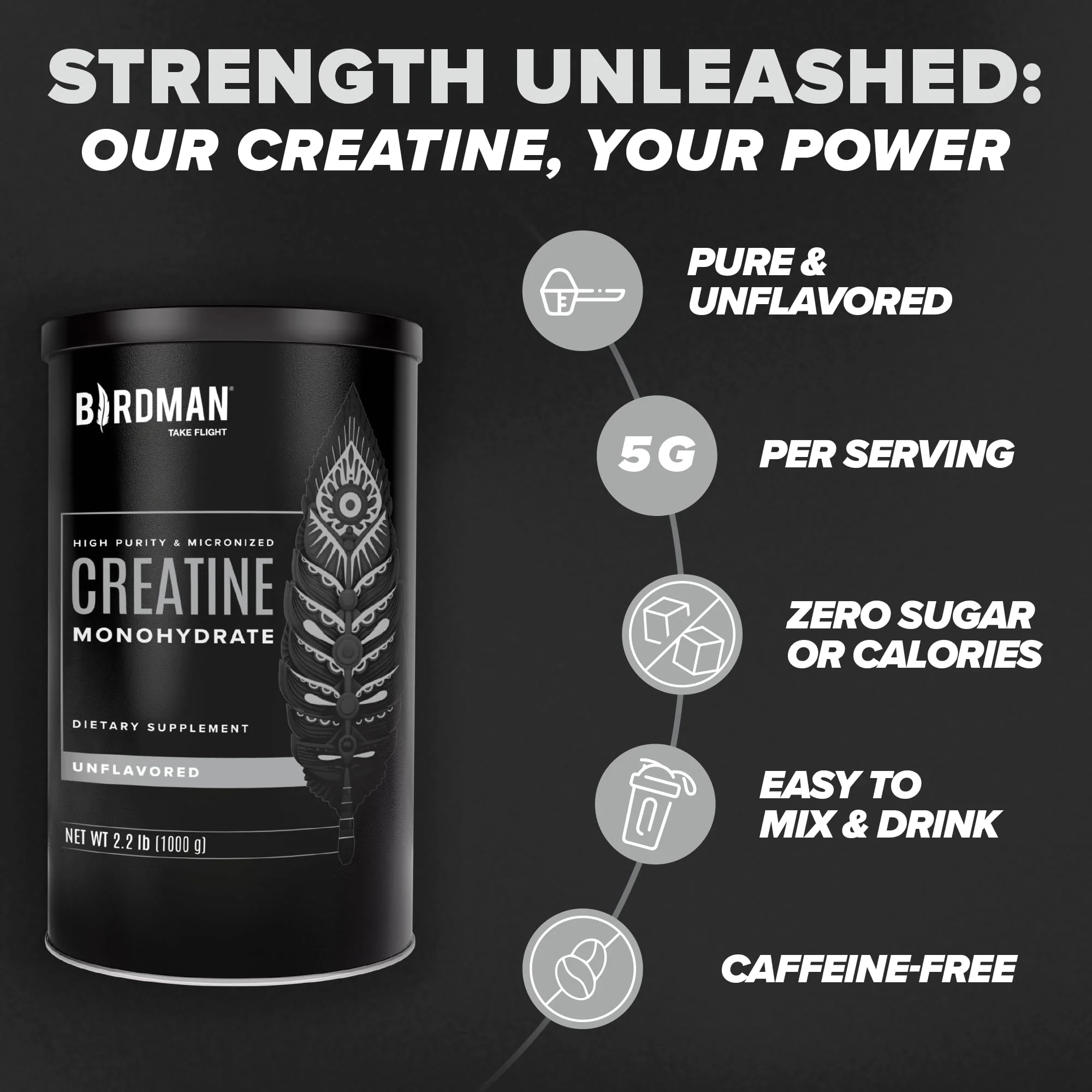 BIRDMAN Micronized Creatine Monohydrate Powder – 80 Servings (5g) | Vegan, Gluten Free, Sugar Free | 0.8 lb - Image 2