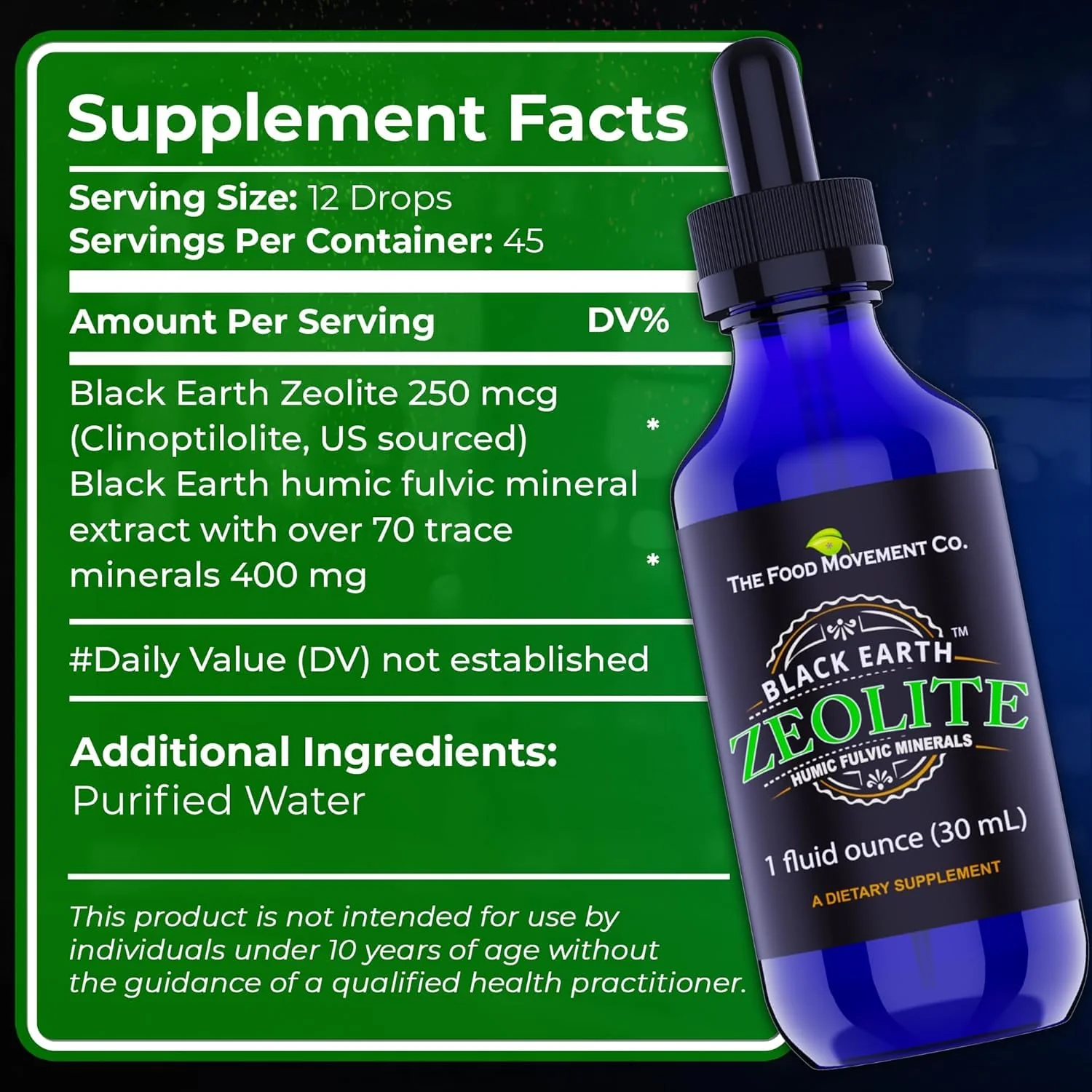 Black Earth Zeolite with Fulvic Acids & Trace Minerals — Liquid Drops (2 oz) for Detox, Gut Health & Immune Support | THE FOOD MOVEMENT CO. - Image 2