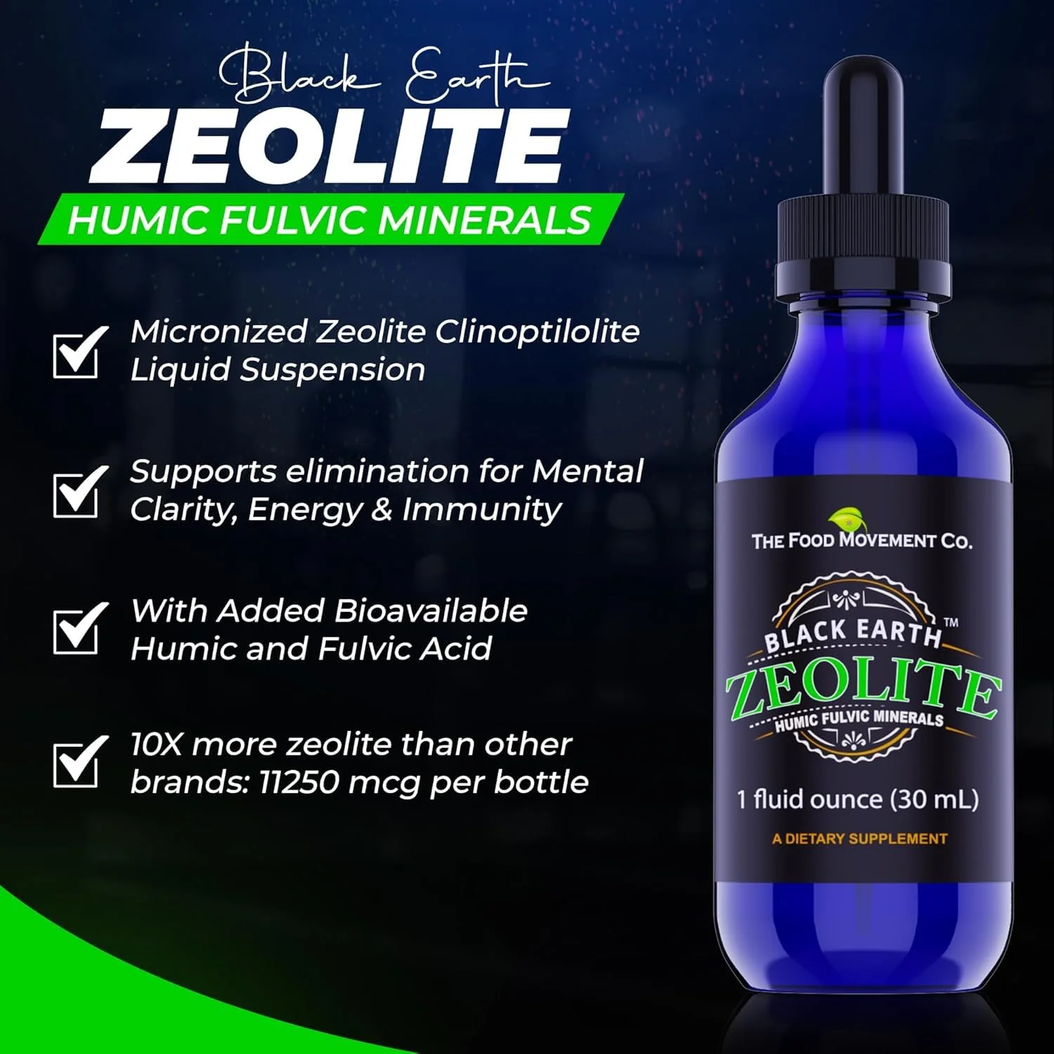 Black Earth Zeolite with Fulvic Acids & Trace Minerals — Liquid Drops (2 oz) for Detox, Gut Health & Immune Support | THE FOOD MOVEMENT CO. - Image 3