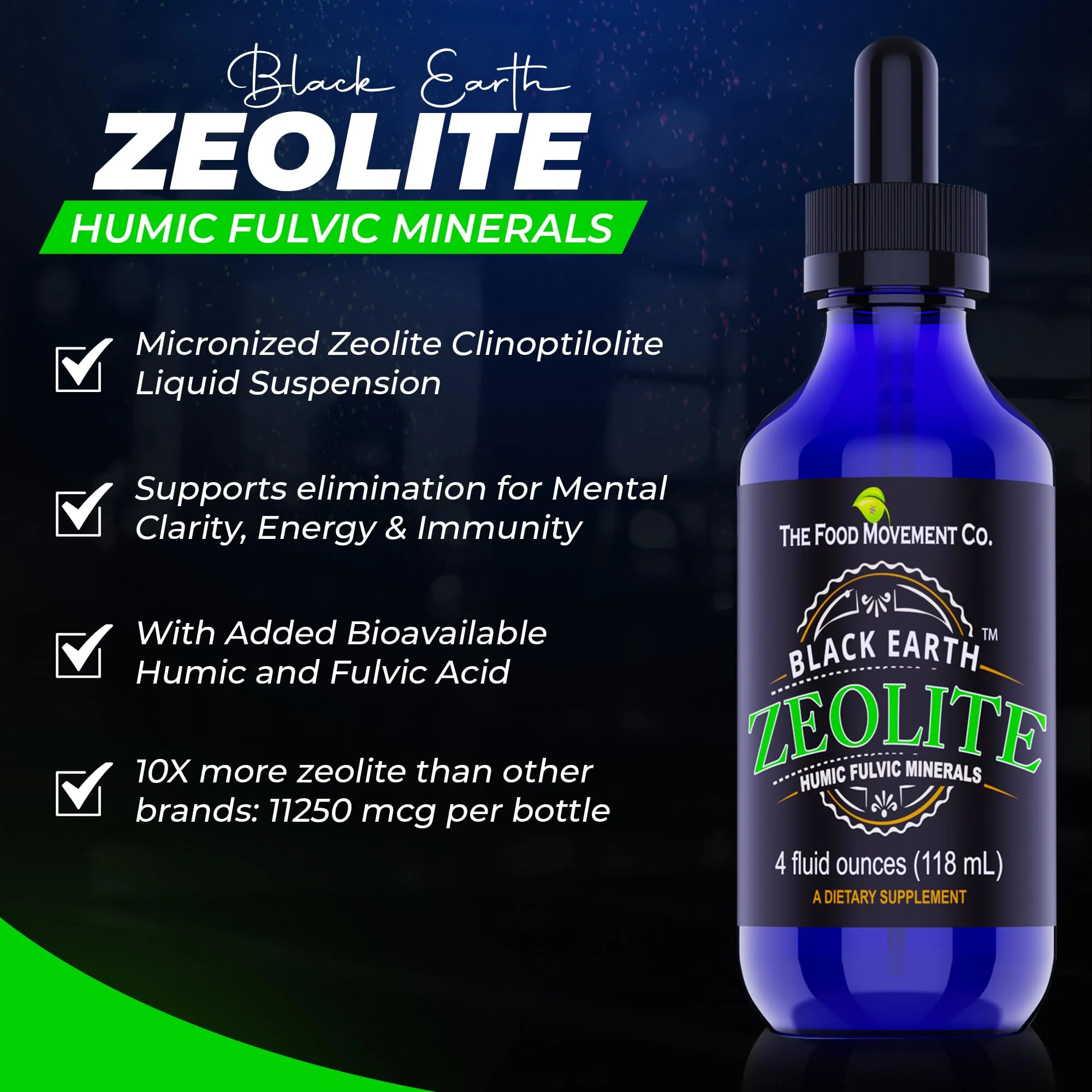Black Earth Zeolite with Humic Fulvic Acids & Trace Minerals – 4 Fl Oz Drops for Detox, Gut Health & Immune Support | THE FOOD MOVEMENT CO. - Image 2