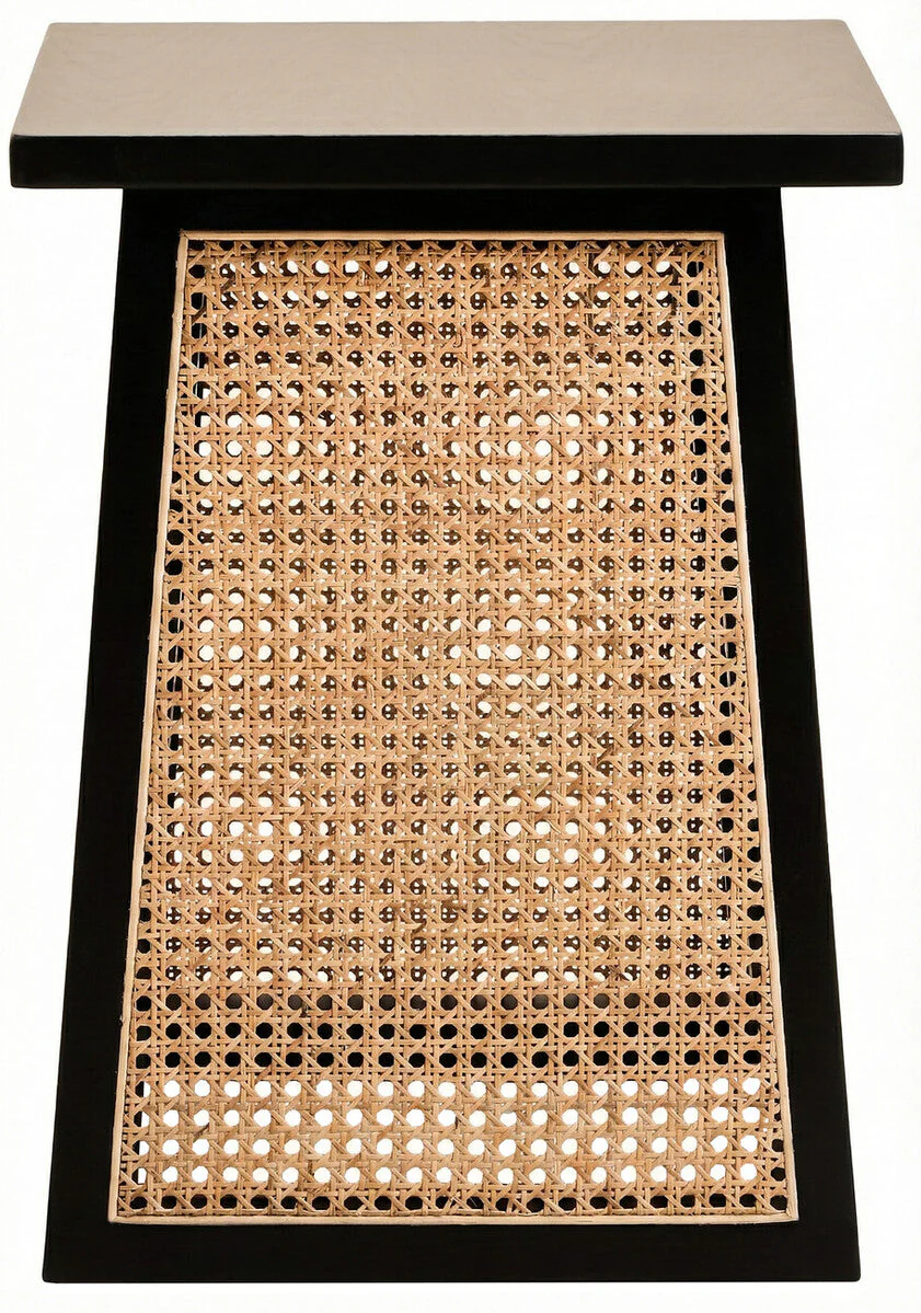 Black Elm Wood Side Table with Woven Natural Cane Panels, Cebu - Image 2