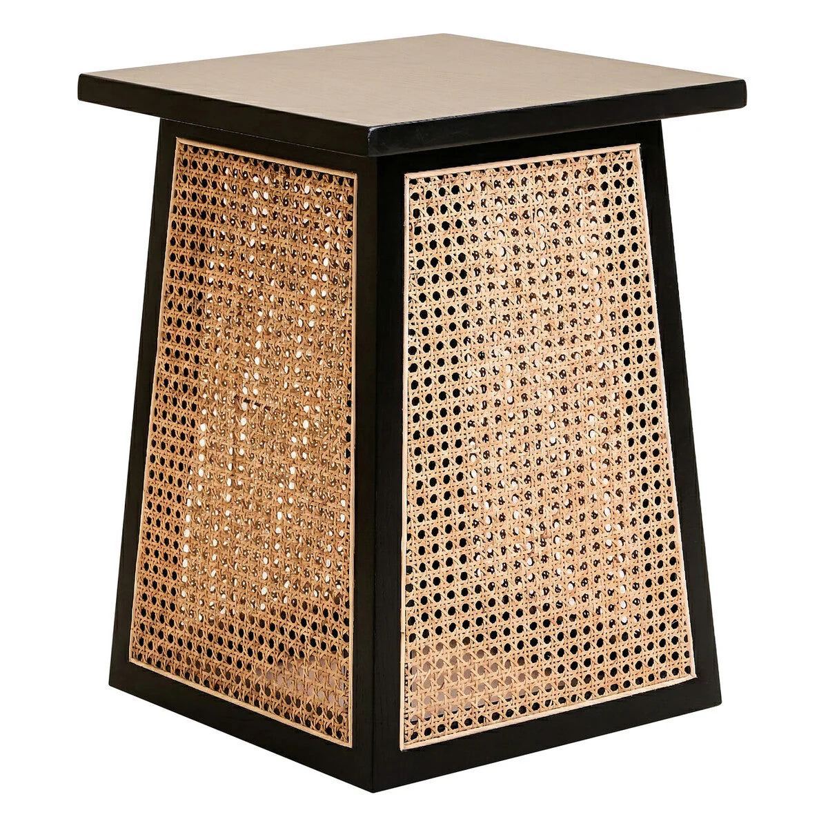 Black Elm Wood Side Table with Woven Natural Cane Panels, Cebu - Image 3