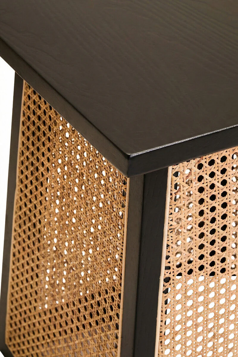 Black Elm Wood Side Table with Woven Natural Cane Panels, Cebu - Image 4