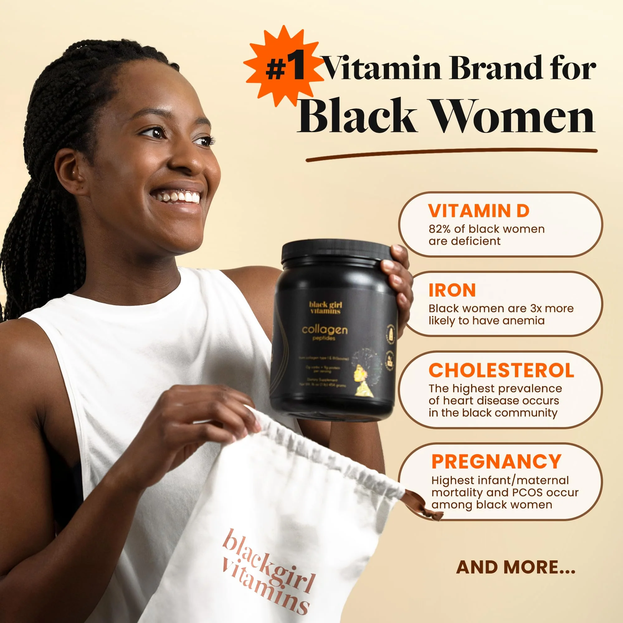 Black Girl Vitamins Collagen Peptides Powder – Unflavoured, Dairy-Free, Gluten-Free (16oz) - Image 6