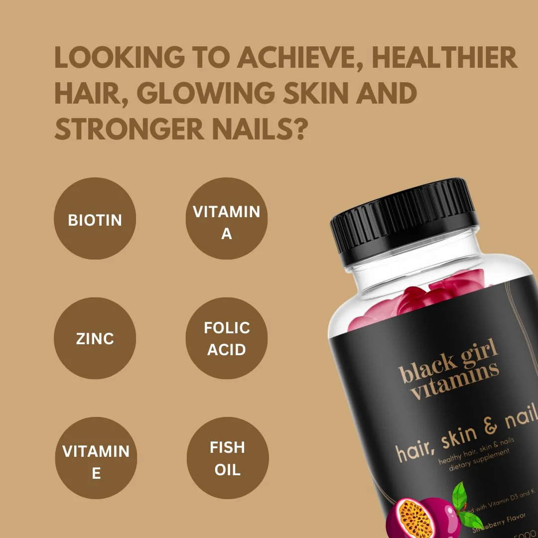 Black Girl Vitamins Hair, Skin & Nails Gummies – Biotin 6000 mcg, Passion Fruit, Gluten-Free, Made in USA - Image 10