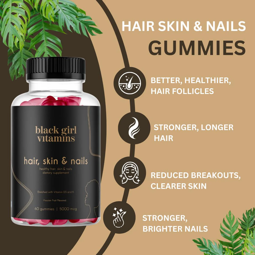 Black Girl Vitamins Hair, Skin & Nails Gummies – Biotin 6000 mcg, Passion Fruit, Gluten-Free, Made in USA - Image 9