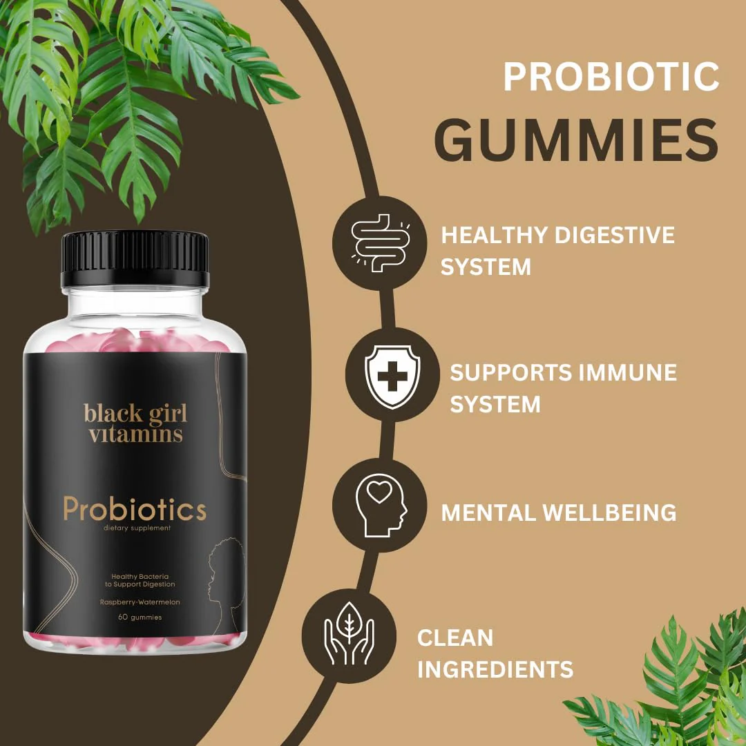 Black Girl Vitamins Probiotic Gummies | Digestive Health & Immune Support, Gluten-Free, Raspberry-Watermelon, 60ct - Image 4
