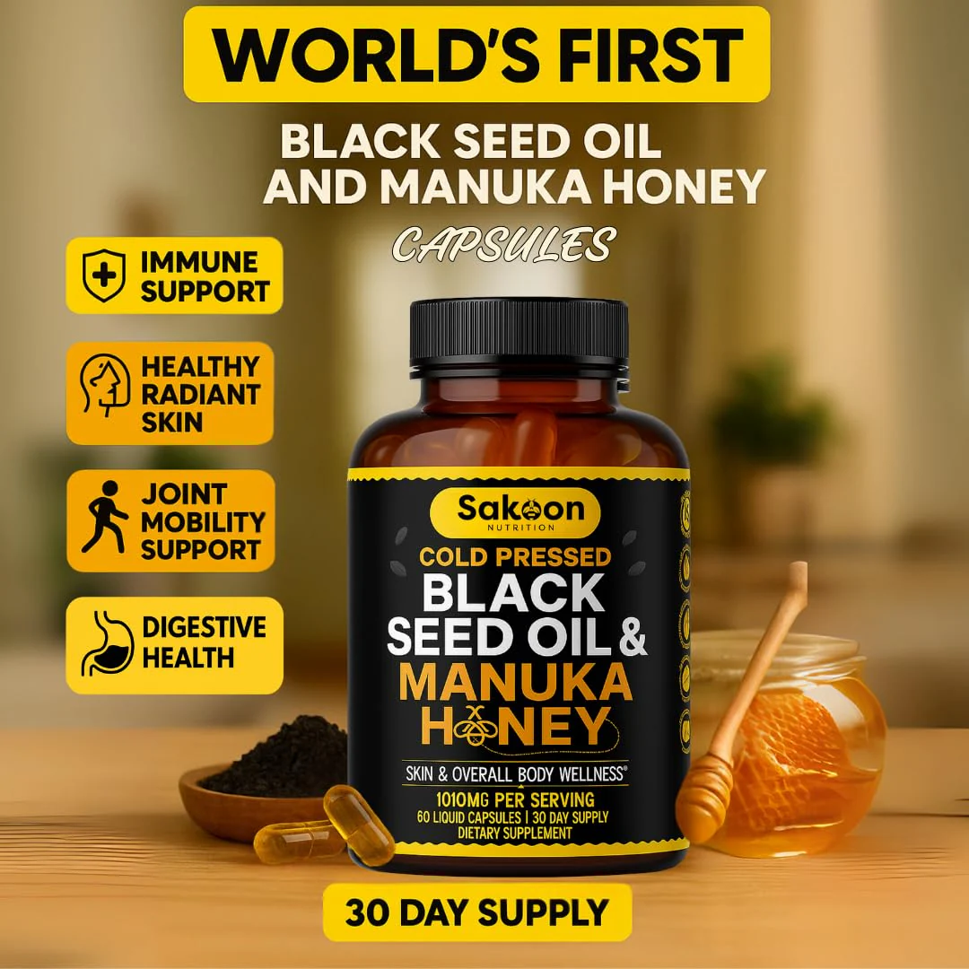 Black Seed Oil Capsules with New Zealand Manuka Honey – 1010mg per Serving, 2% Thymoquinone, Immune & Digestive Support, Made in USA, 60 Count - Image 2