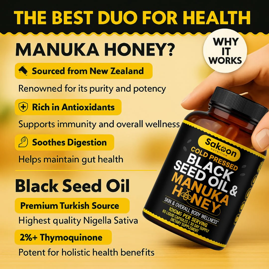 Black Seed Oil Capsules with New Zealand Manuka Honey – 1010mg per Serving, 2% Thymoquinone, Immune & Digestive Support, Made in USA, 60 Count - Image 3