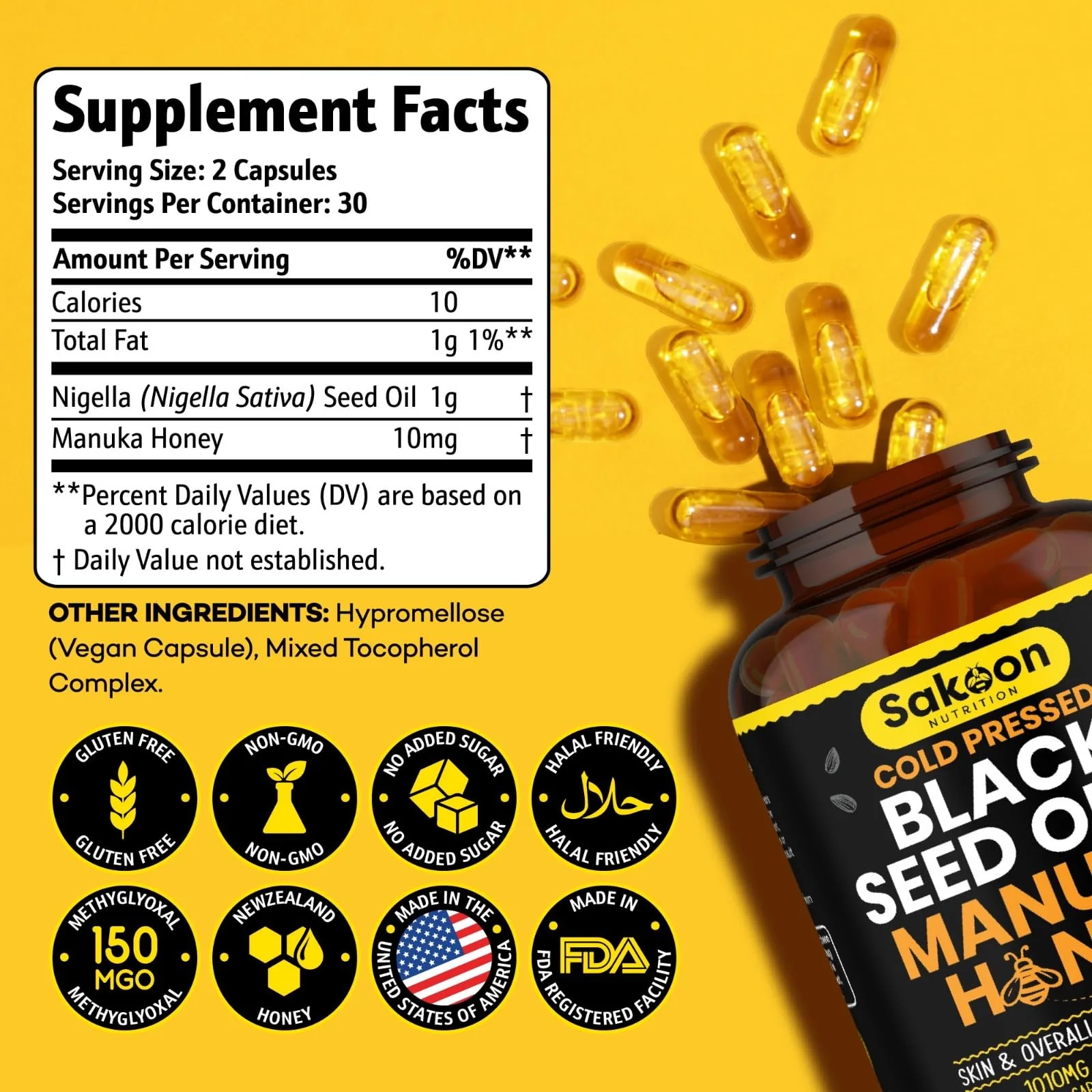 Black Seed Oil Capsules with New Zealand Manuka Honey – 1010mg per Serving, 2% Thymoquinone, Immune & Digestive Support, Made in USA, 60 Count - Image 4