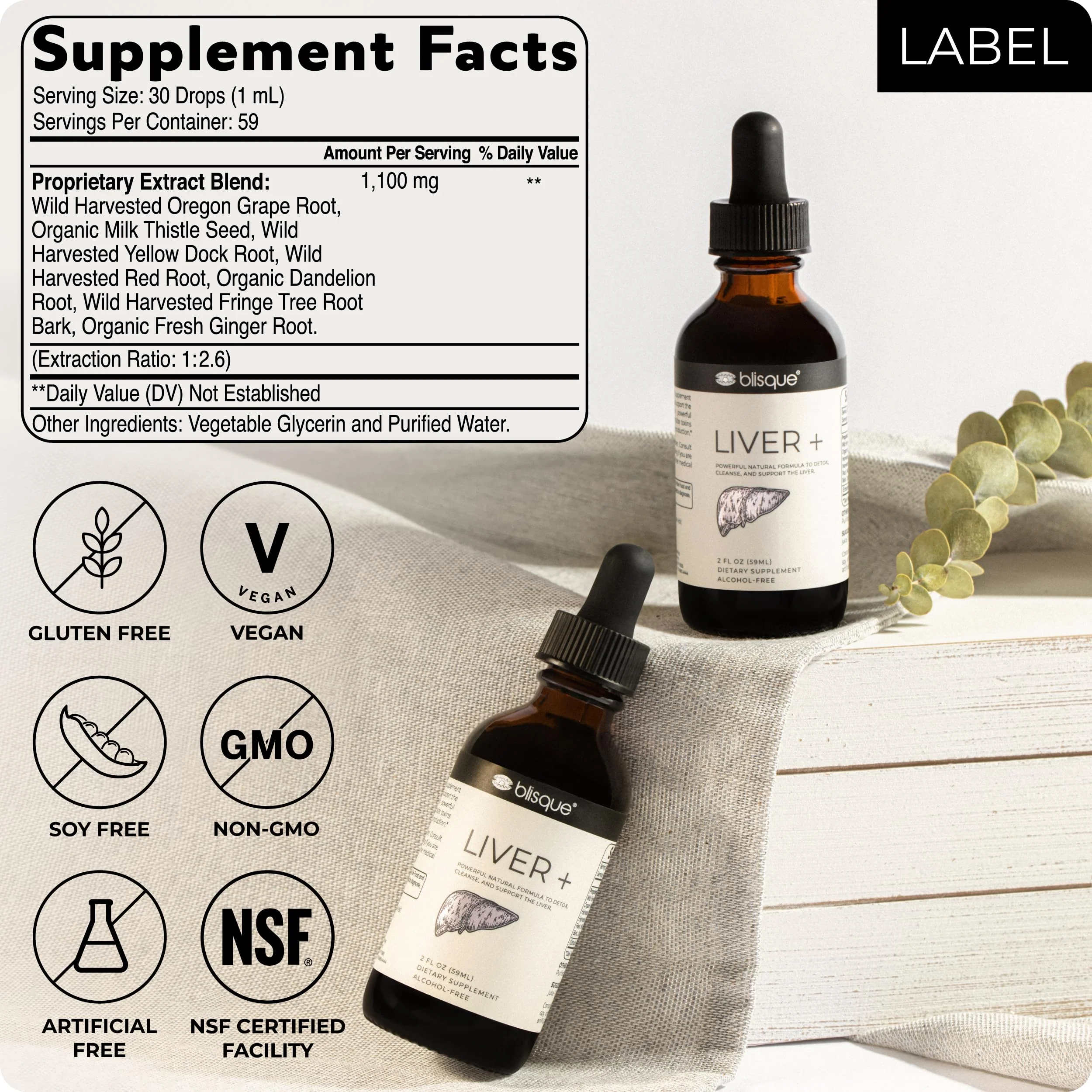 Blisque Liver Complex – Detox, Cleanse & Repair the Liver | Doctor-Approved | Milk Thistle & Dandelion Root | 2 oz | 59 Servings - Image 6