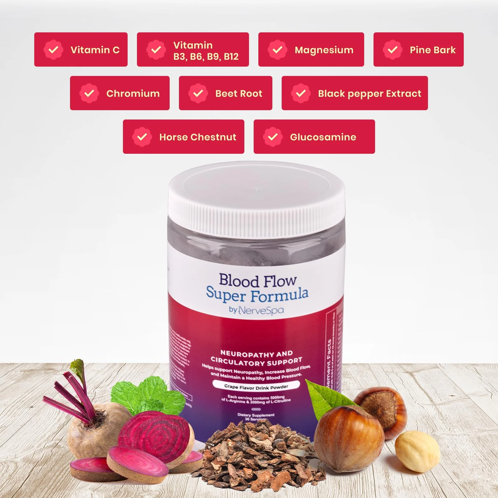 Blood Flow Super Formula Neuropathy Drink Powder by Nerve Spa – L-Arginine & L-Citrulline, 444g/30 Servings - Image 6