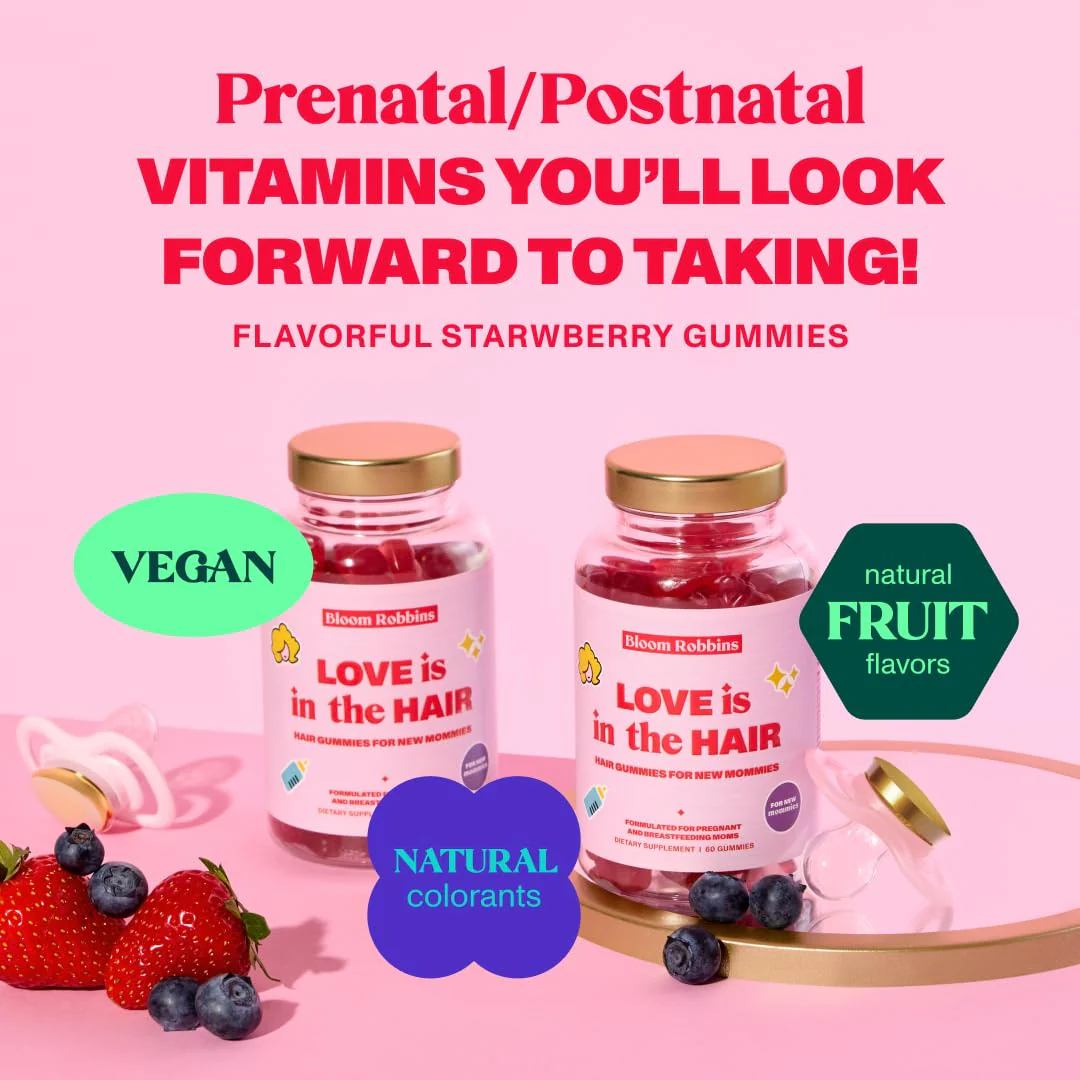 Bloom Robbins Hair Gummy Prenatal Vitamins – Pregnancy Hair Support with Folic Acid & Vitamin B6 (60 Gummies, 3-Pack) - Image 3
