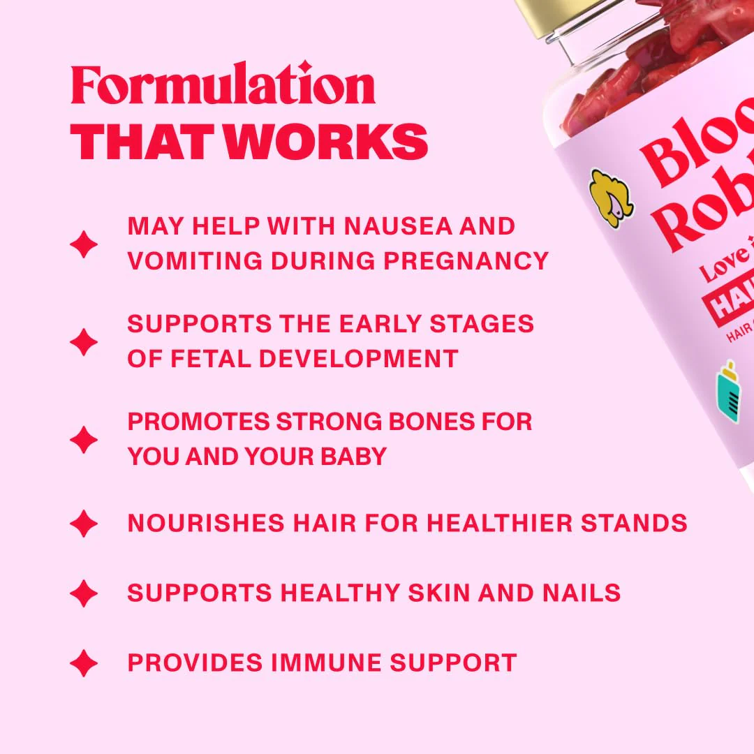 Bloom Robbins Hair Gummy Prenatal Vitamins – Pregnancy Hair Support with Folic Acid & Vitamin B6 (60 Gummies, 3-Pack) - Image 6