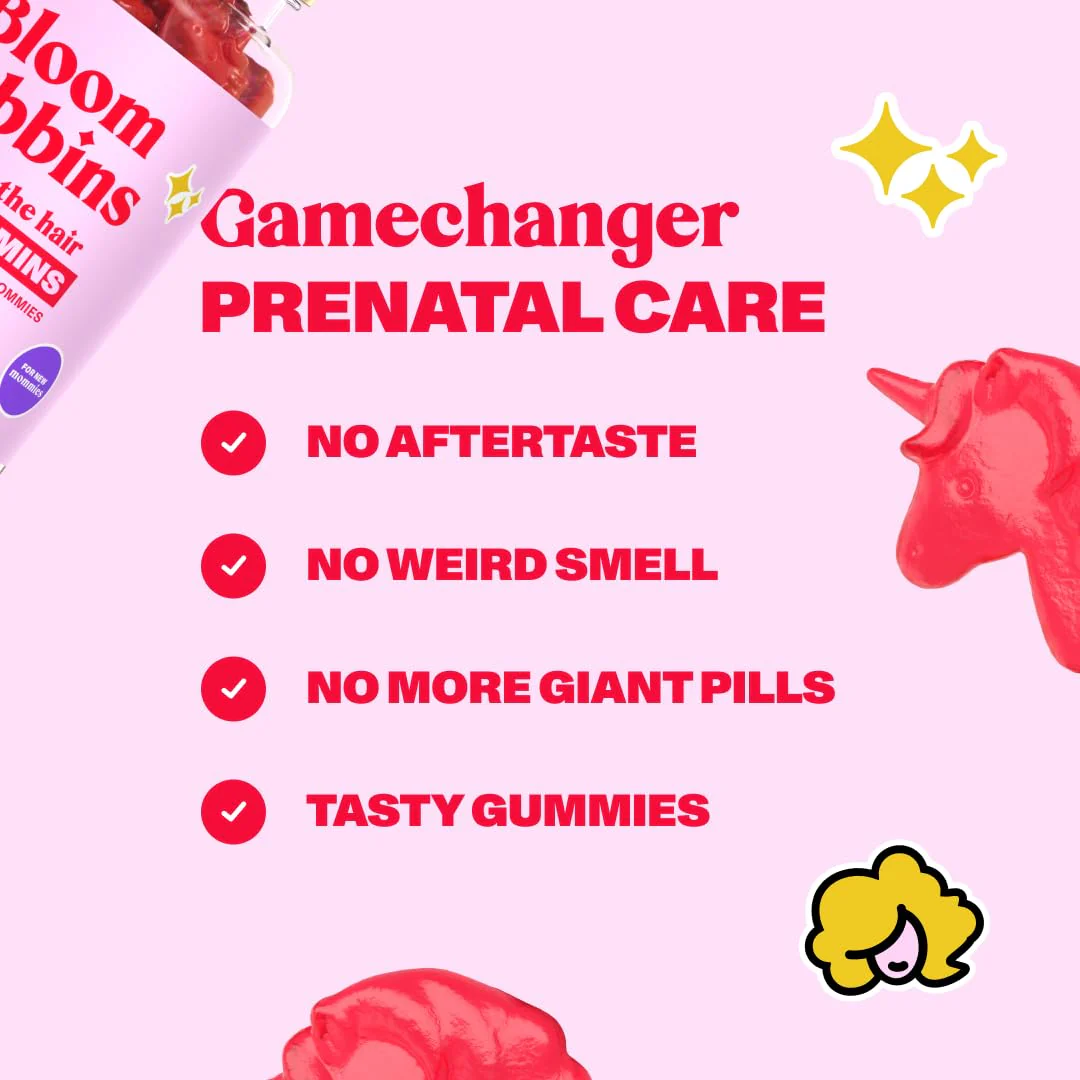 Bloom Robbins Hair Gummy Prenatal Vitamins – Pregnancy Hair Support with Folic Acid & Vitamin B6 (60 Gummies, 3-Pack) - Image 8