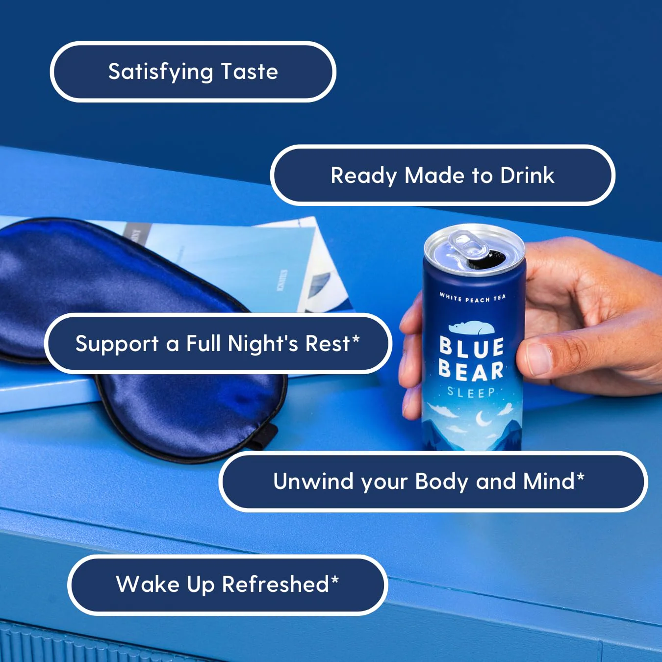 Blue Bear Melatonin Sleep Drink – White Peach Tea with 5 mg Melatonin, Caffeine-Free, Zero Sugar, 8.4 fl oz (12-Pack) - Image 9