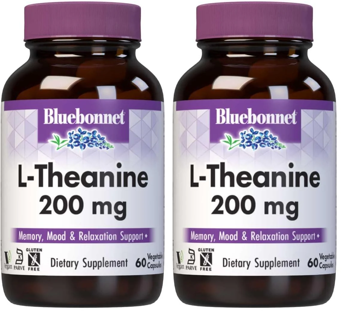 BlueBonnet L-Theanine 200mg – Free-Form Amino Acid, 60 Veg Capsules (Pack of 2)