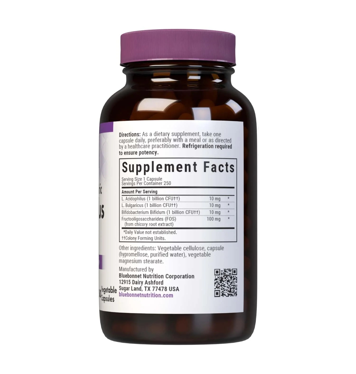 Bluebonnet Milk-Free Probiotic Acidophilus & FOS – 3 Billion CFU/Serving, 250 Veg Capsules, Gluten-Free & Dairy-Free - Image 2