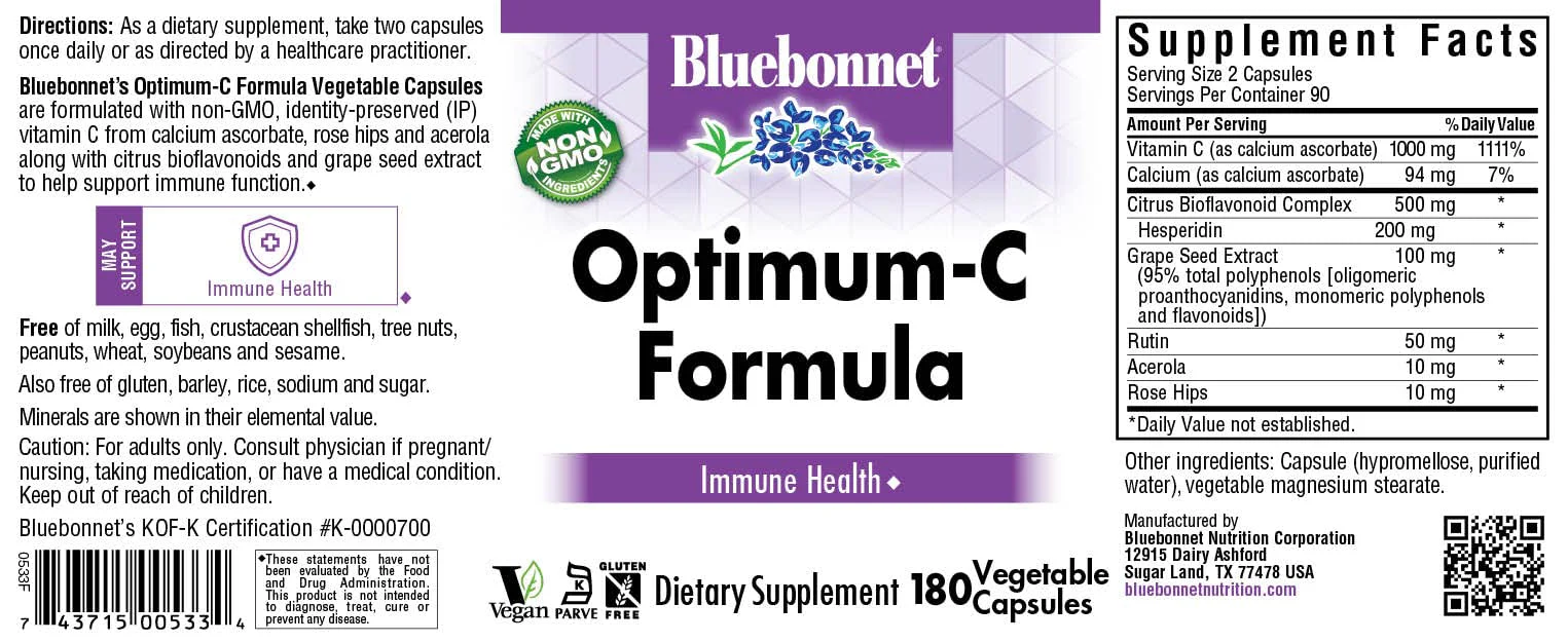 BlueBonnet Optimum C Formula Capsules - 180 Count | Non-GMO, Vegan, Gluten-Free - Image 2