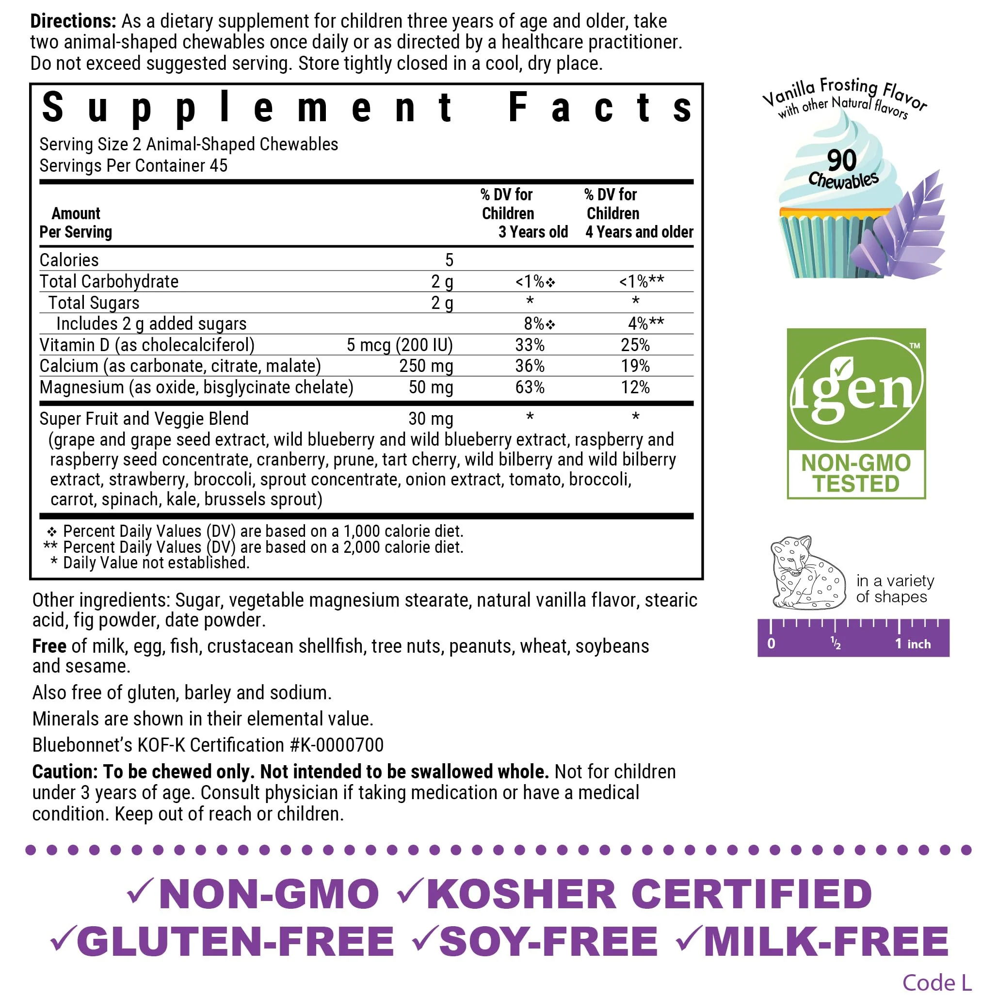 BlueBonnet Super Earth Animalz Calcium Magnesium Vitamin D3 Chews – Natural Vanilla Frosting (90 Count, Pack of 2) - Image 2
