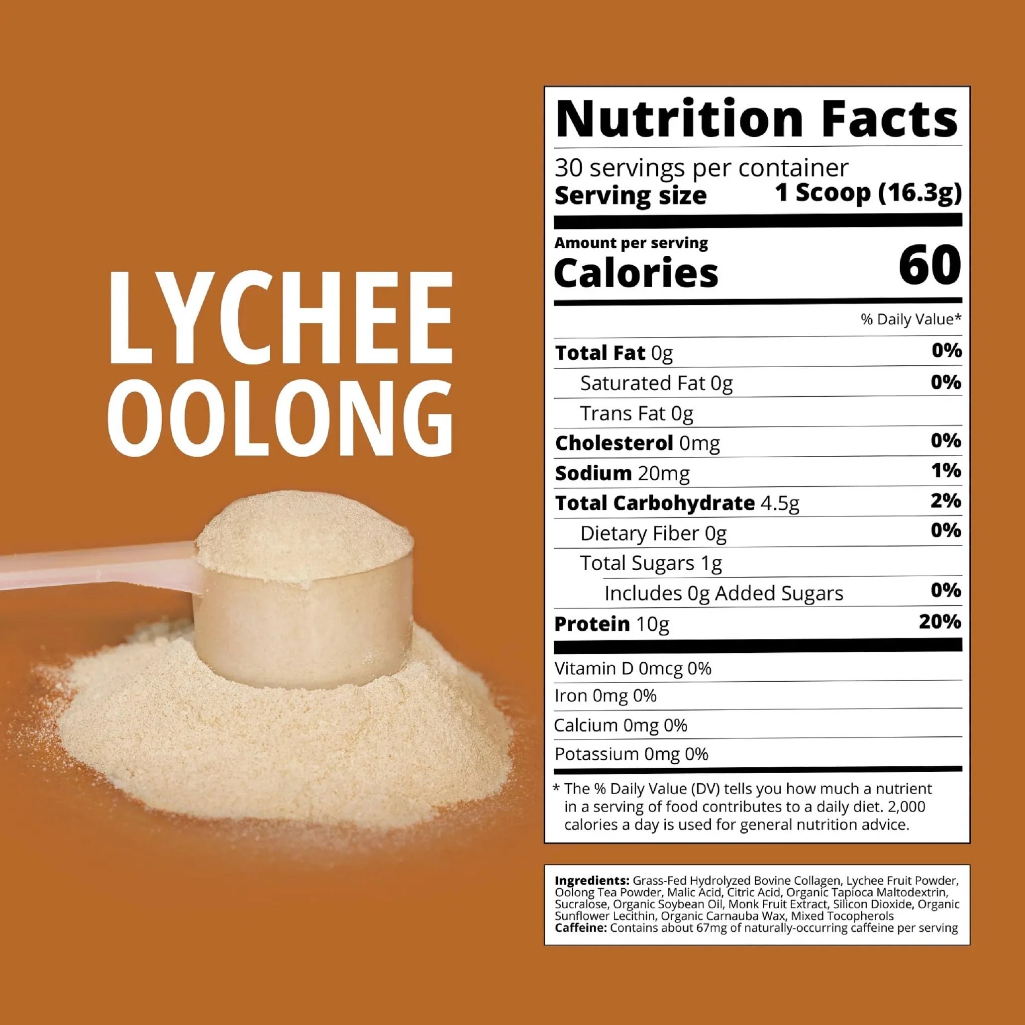 Boba Tea Protein Lychee Oolong Collagen | 30 Servings | Grass-Fed Hydrolyzed Bovine Collagen Powder - Image 4