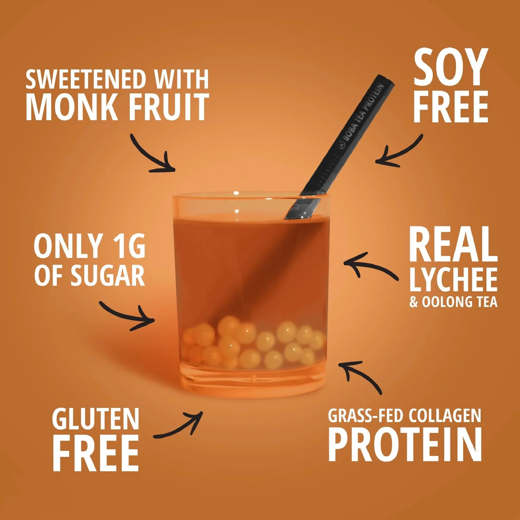 Boba Tea Protein Lychee Oolong Collagen | 30 Servings | Grass-Fed Hydrolyzed Bovine Collagen Powder - Image 5