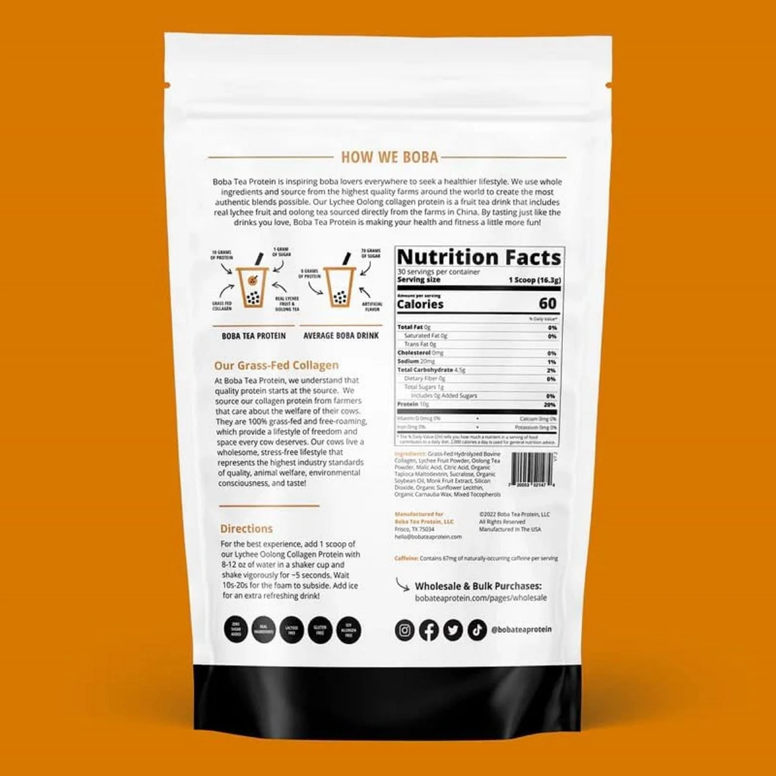Boba Tea Protein Lychee Oolong Collagen | 30 Servings | Grass-Fed Hydrolyzed Bovine Collagen Powder - Image 6