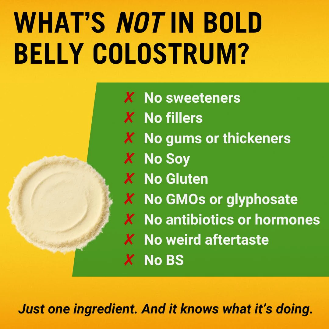 Bold Belly Colostrum Powder Supplement - Whole Cream Bovine Colostrum for Gut & Immune Support, Grass-Fed USA Cows, Cold-Processed, Natural IgG Colostrum Superfood, Unflavored - 5.3 OZ - Image 6