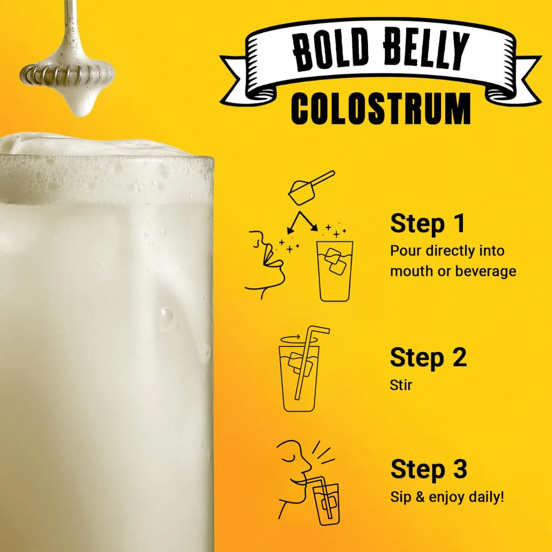 Bold Belly Colostrum Powder Supplement - Whole Cream Bovine Colostrum for Gut & Immune Support, Grass-Fed USA Cows, Cold-Processed, Natural IgG Colostrum Superfood, Unflavored - 5.3 OZ - Image 8