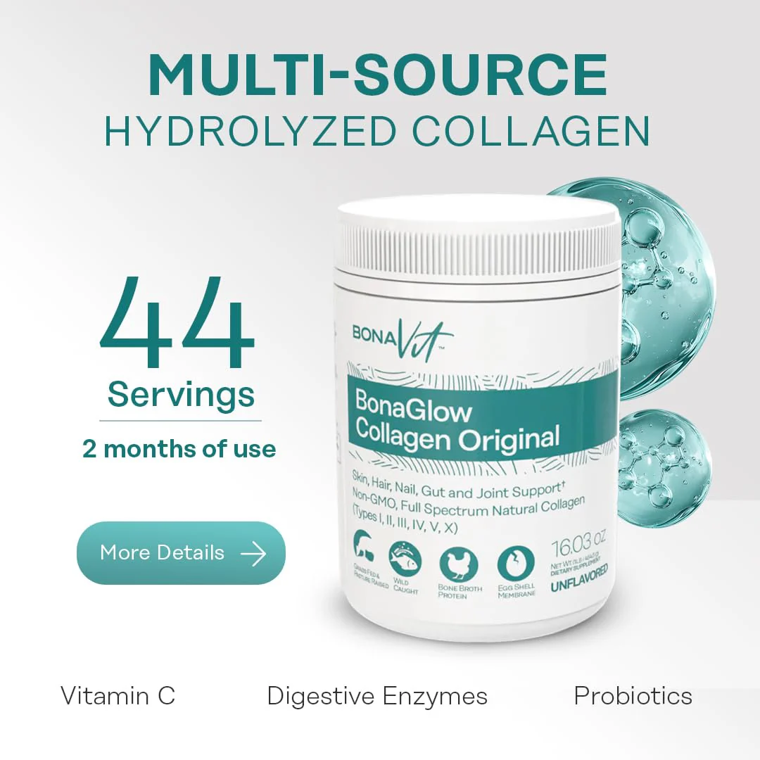 Bonavit BonaGlow Multi-Source Collagen Powder – 44 Servings | Vitamin C, Probiotics, Digestive Enzymes - Image 2
