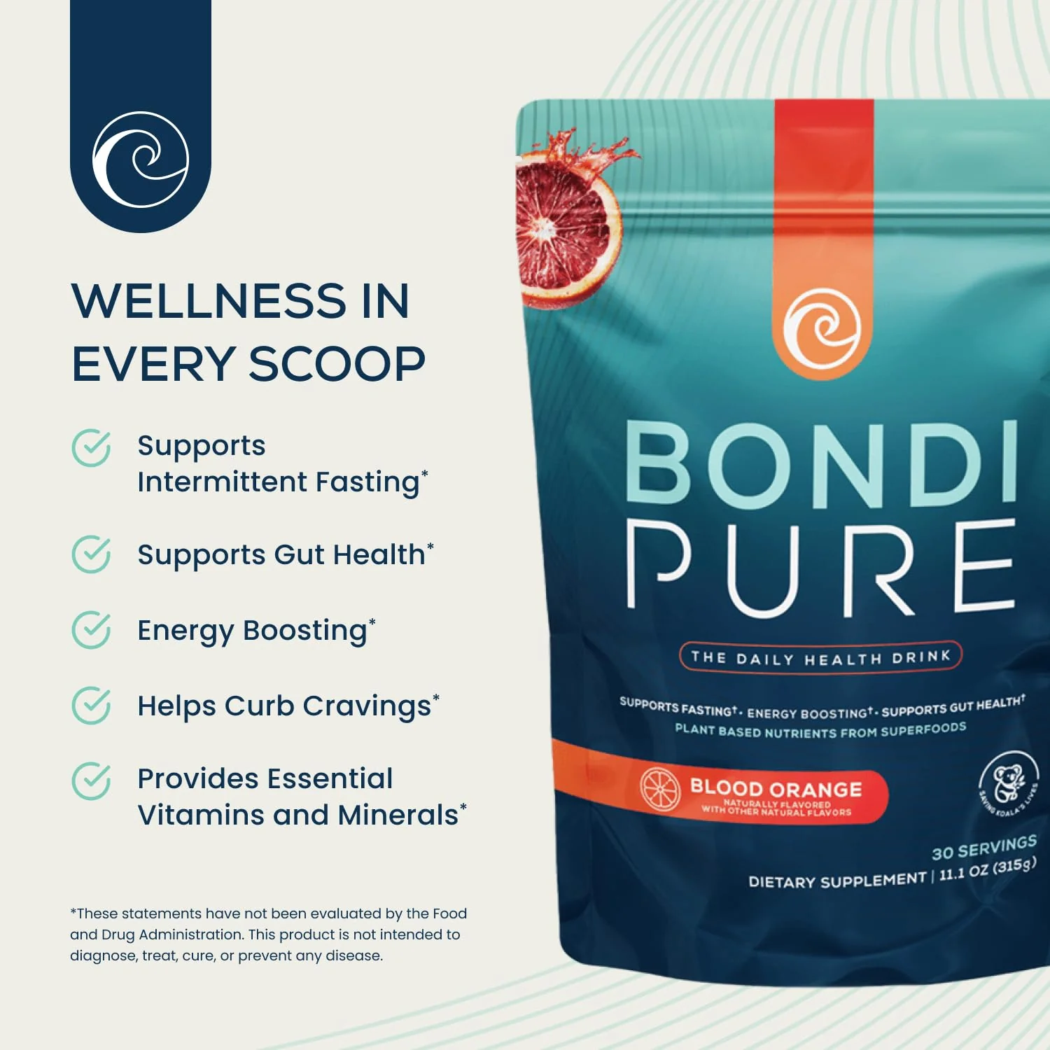 Bondi Pure – Daily Health & Detox Drink for Gut Health & Energy Support | Blood Orange (30 Servings) - Image 2