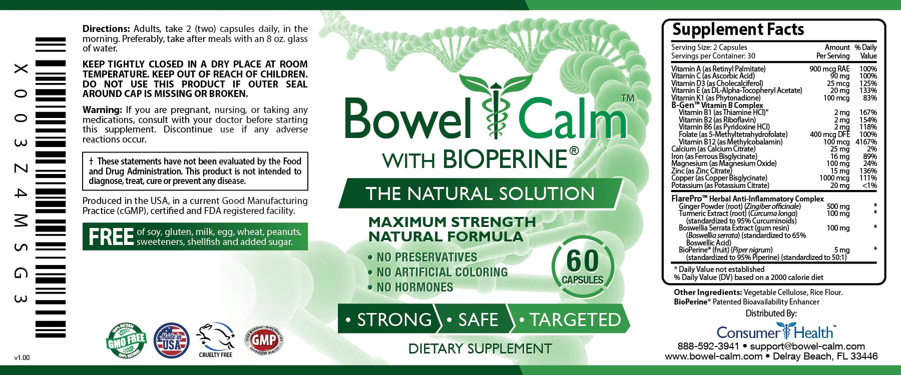 Bowel Calm: Ginger, Turmeric, Boswellia, BioPerine - One Month Supply - Non-GMO - Image 5
