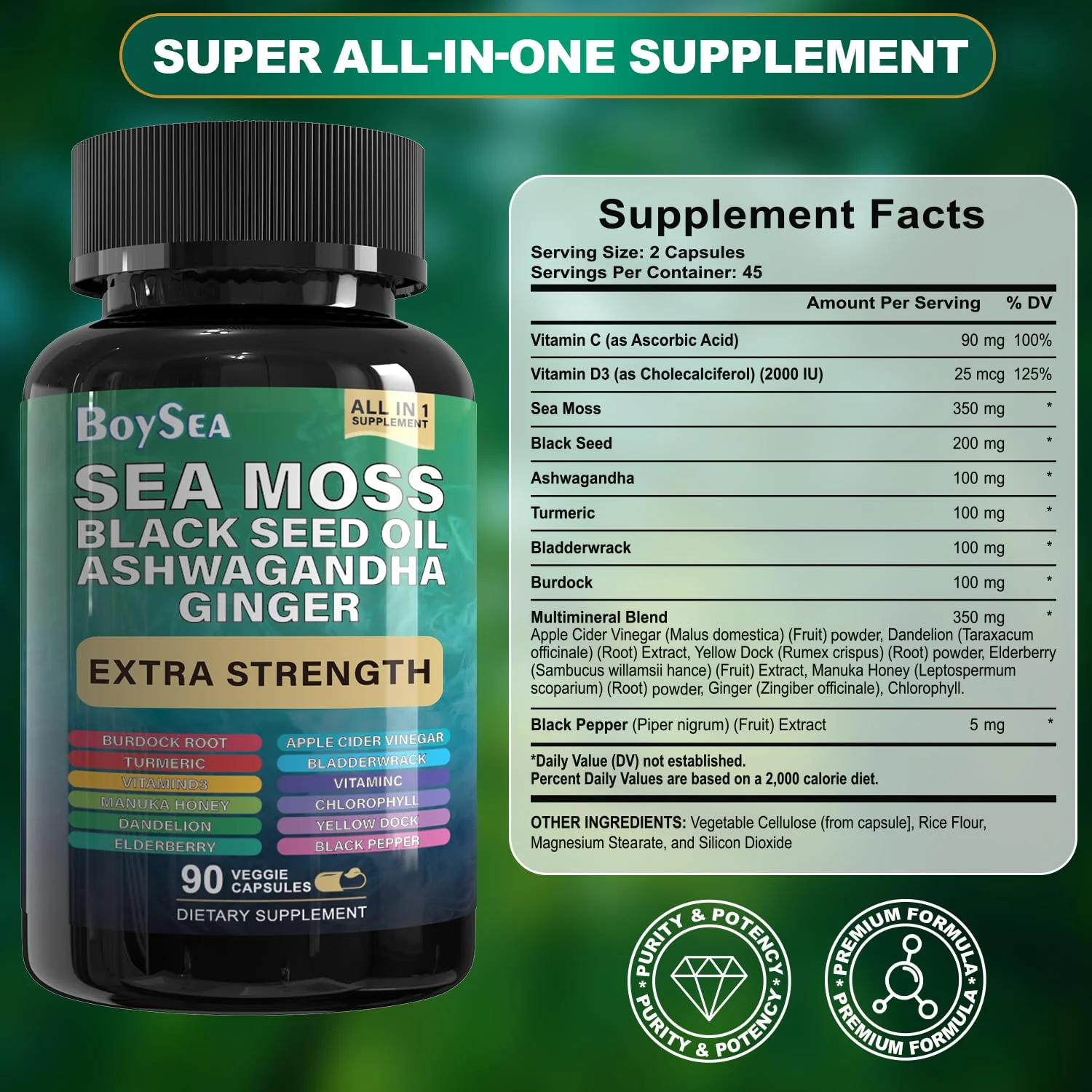 Boysea Shilajit & Sea Moss Bundle – 90 Count | All-in-1 Capsules with Shilajit, Sea Moss, Ashwagandha, Ginger & Rhodiola - Image 3
