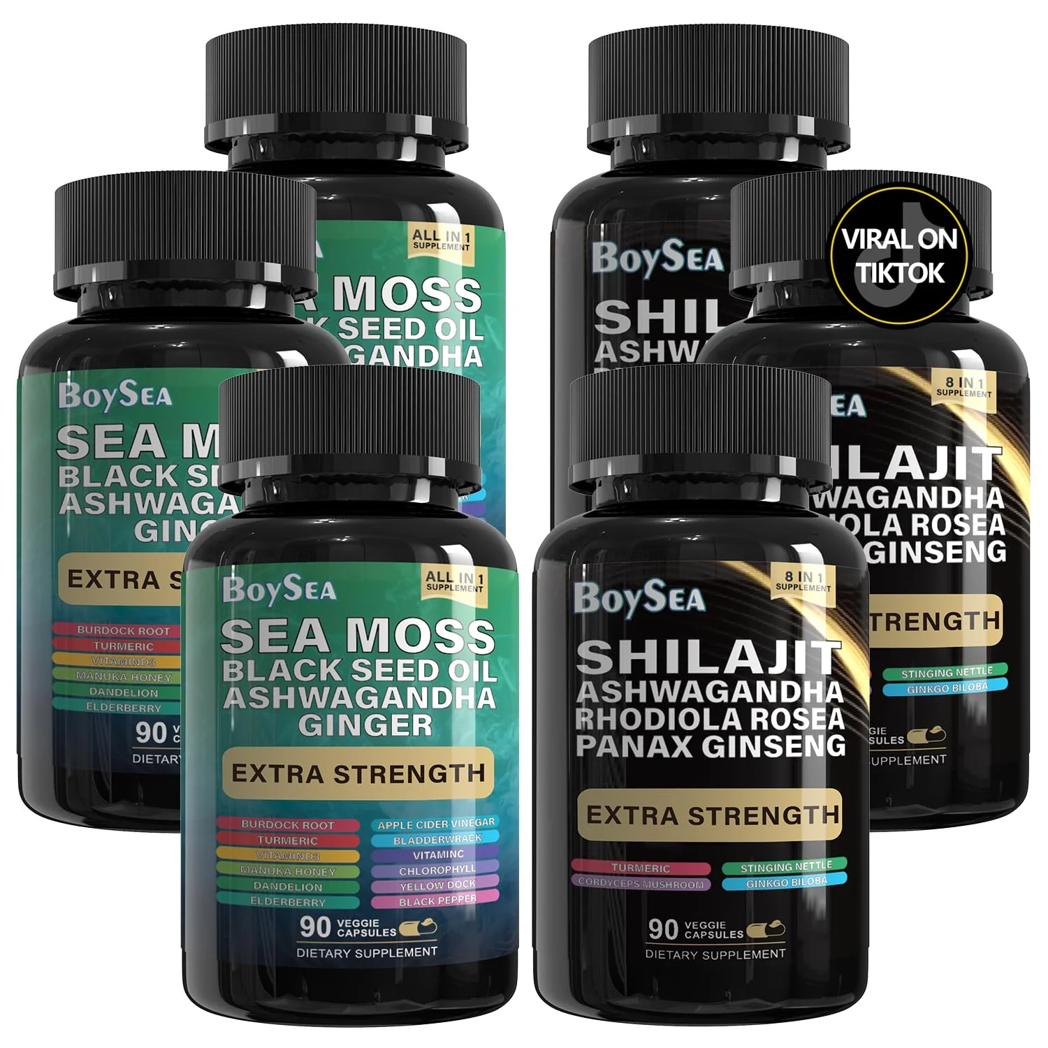 Boysea Shilajit & Sea Moss Bundle – 90 Count | All-in-1 Capsules with Shilajit, Sea Moss, Ashwagandha, Ginger & Rhodiola - Image 9