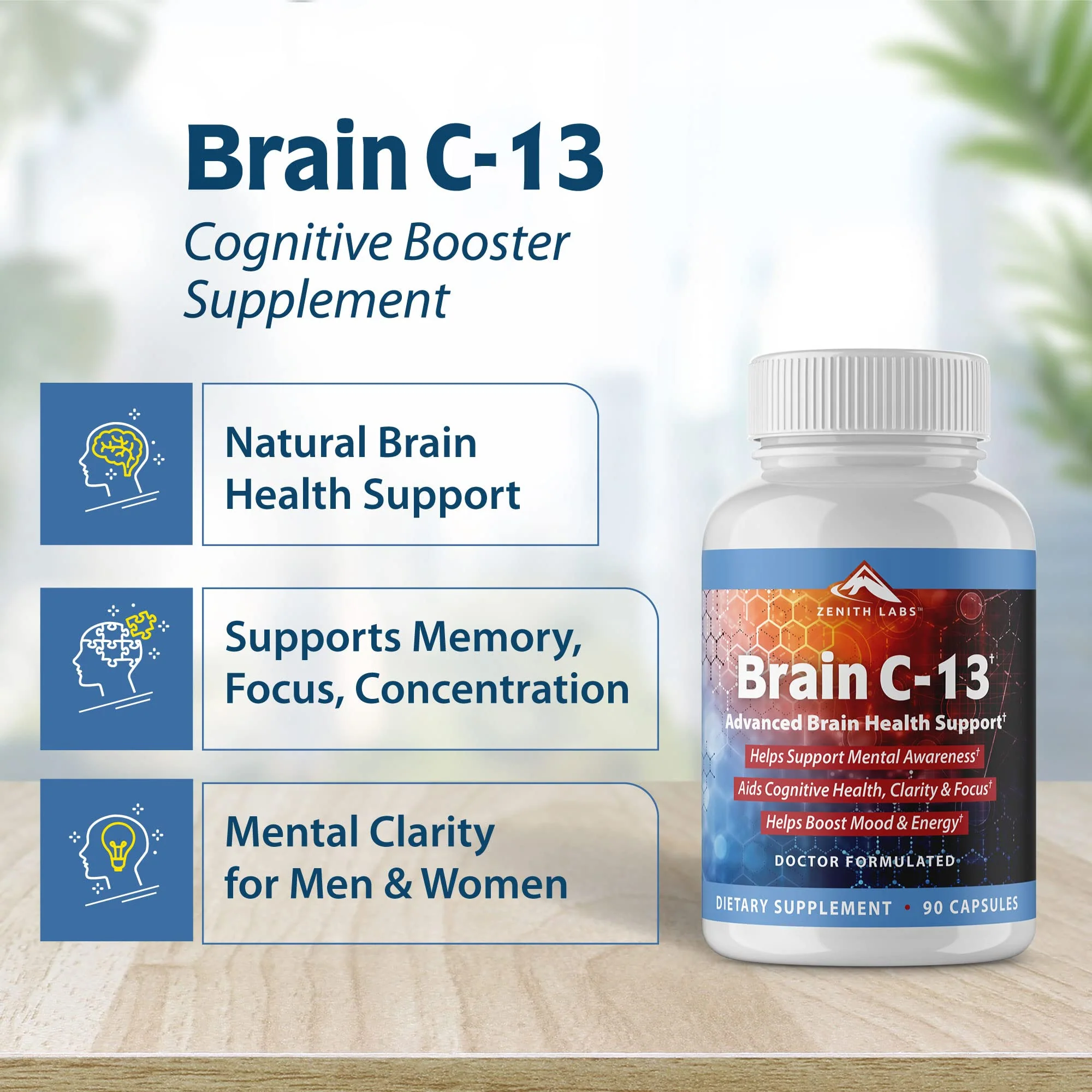Brain C-13 Cognitive Booster by Zenith Labs – Natural Brain Health Support for Memory, Focus & Mental Clarity (Men & Women) - Image 3