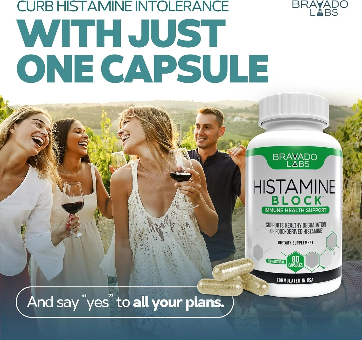 Bravado Labs Histamine Blocker – DAO Enzyme + Vitamin C, 60 Caps, Made in USA - Image 2