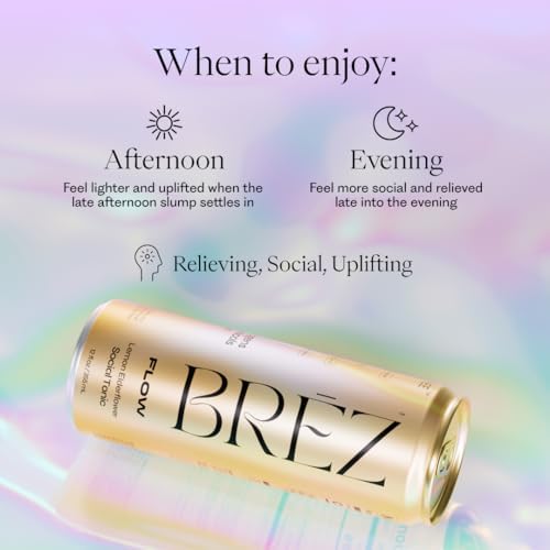 BREZ FLOW Lion’s Mane Mushroom Drink, 8-Pack, Non-Infused, Adaptogens, Relieving, Uplifting, and Social, Sparkling Lemon Elderflower Tonic 12 Fl oz - Image 4