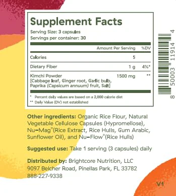 Brightcore Kimchi One Capsules – Probiotic & Enzyme Nutrition for Gut Health | Gluten-Free, 90 Vegan Capsules - Image 11