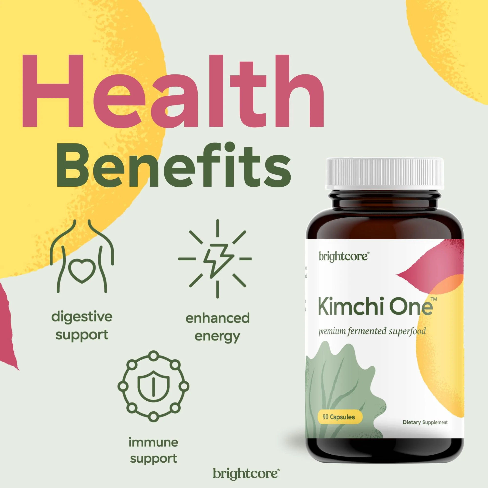 Brightcore Kimchi One Capsules – Probiotic & Enzyme Nutrition for Gut Health | Gluten-Free, 90 Vegan Capsules - Image 2