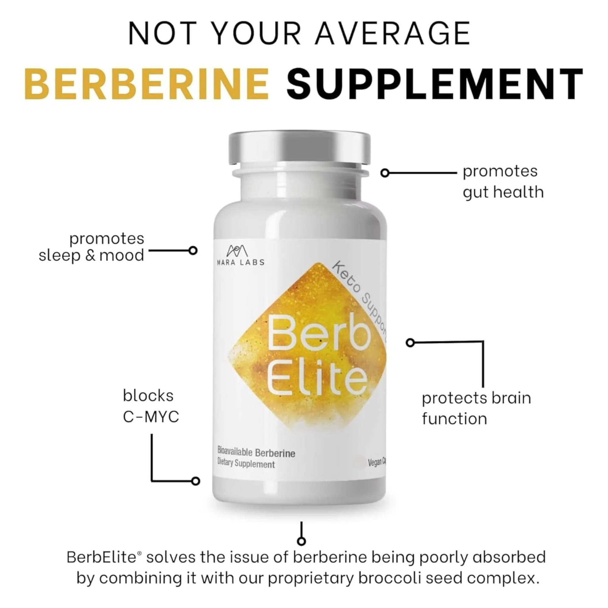 BrocElite Mara Labs BerbElite: 350mg Berberine HCL + Broccoli Seed Complex | 120 Vegan Capsules - Image 14