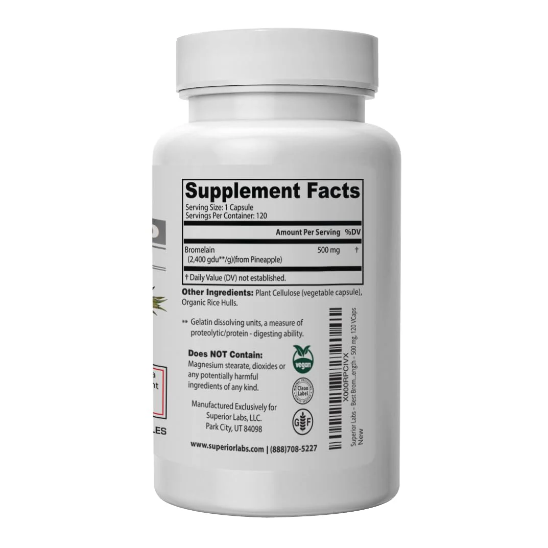 Bromelain 500mg 2400 GDU/g Non-GMO Pineapple Enzyme | Digestive Support 120 Veg Caps - Image 3